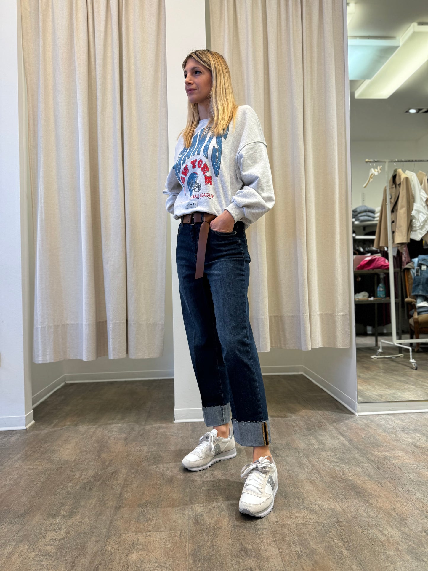 Haveone Jeans Mandy lav.scuro cinta e risvolto strappato in fondo BLU