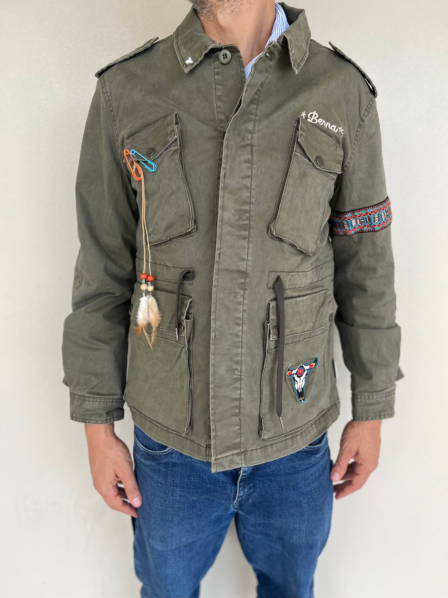 Berna Overshirt in misto  cotone MILITARE