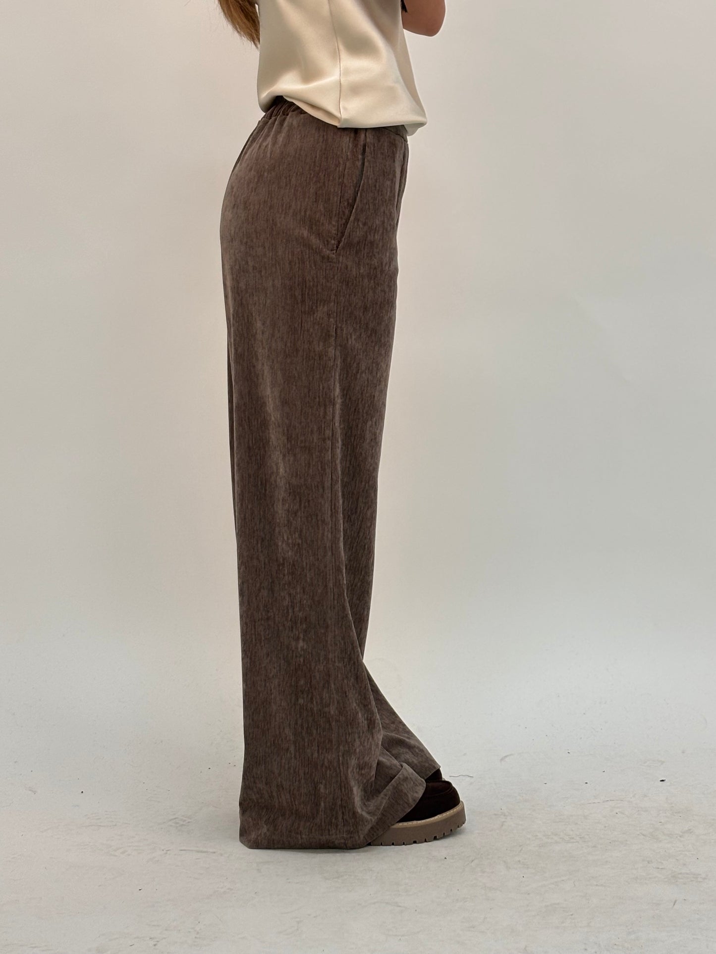 Susy Mix Pantalone palazzo in velluto TORTORA