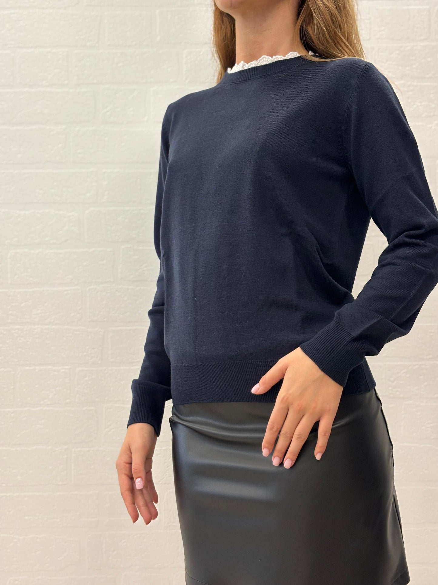 Kocca Maglia m/l lana girocollo pizzo BLU