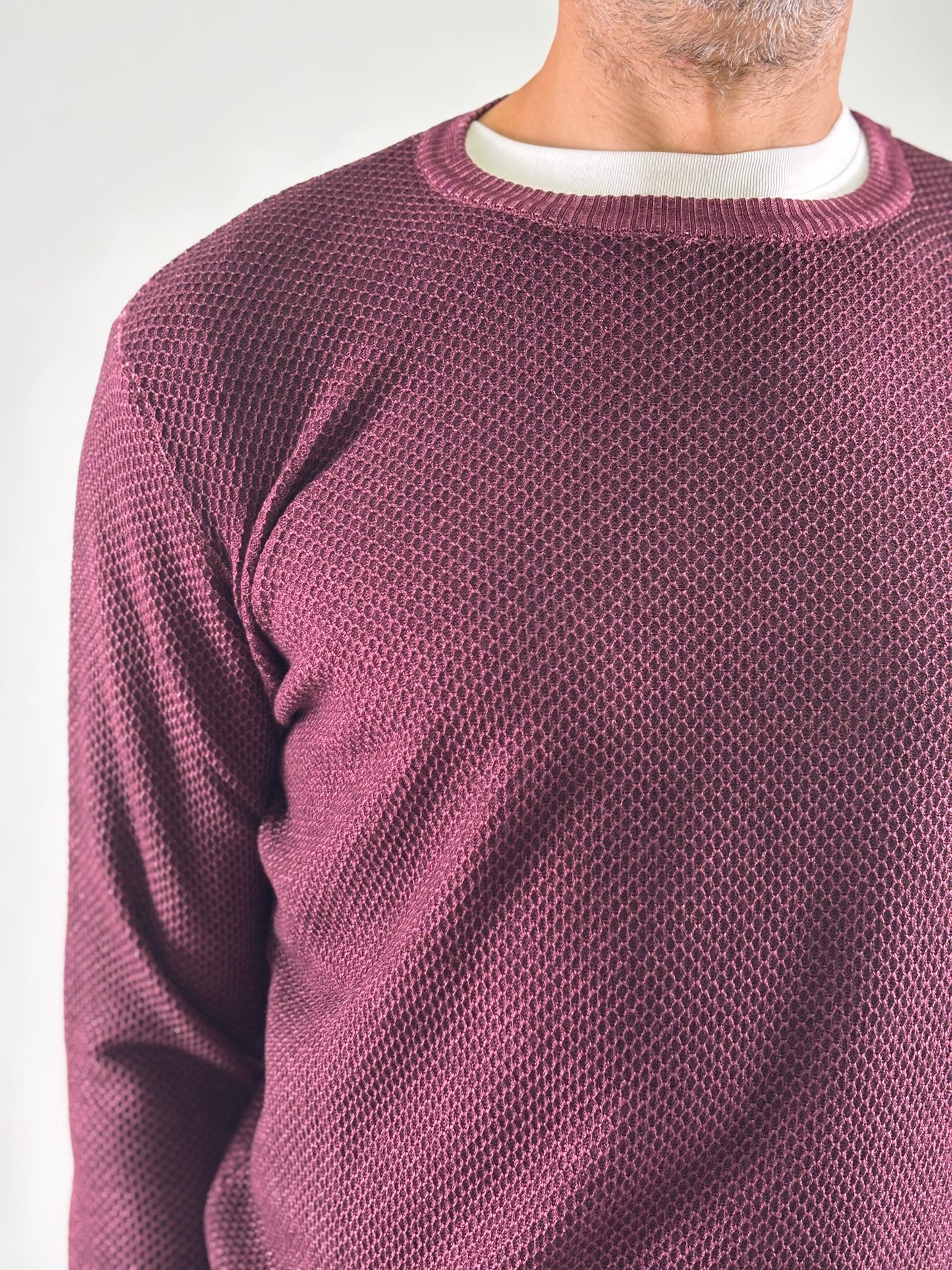 Sporting Mare Maglia girocollo nido d'ape in lana PRUGNA