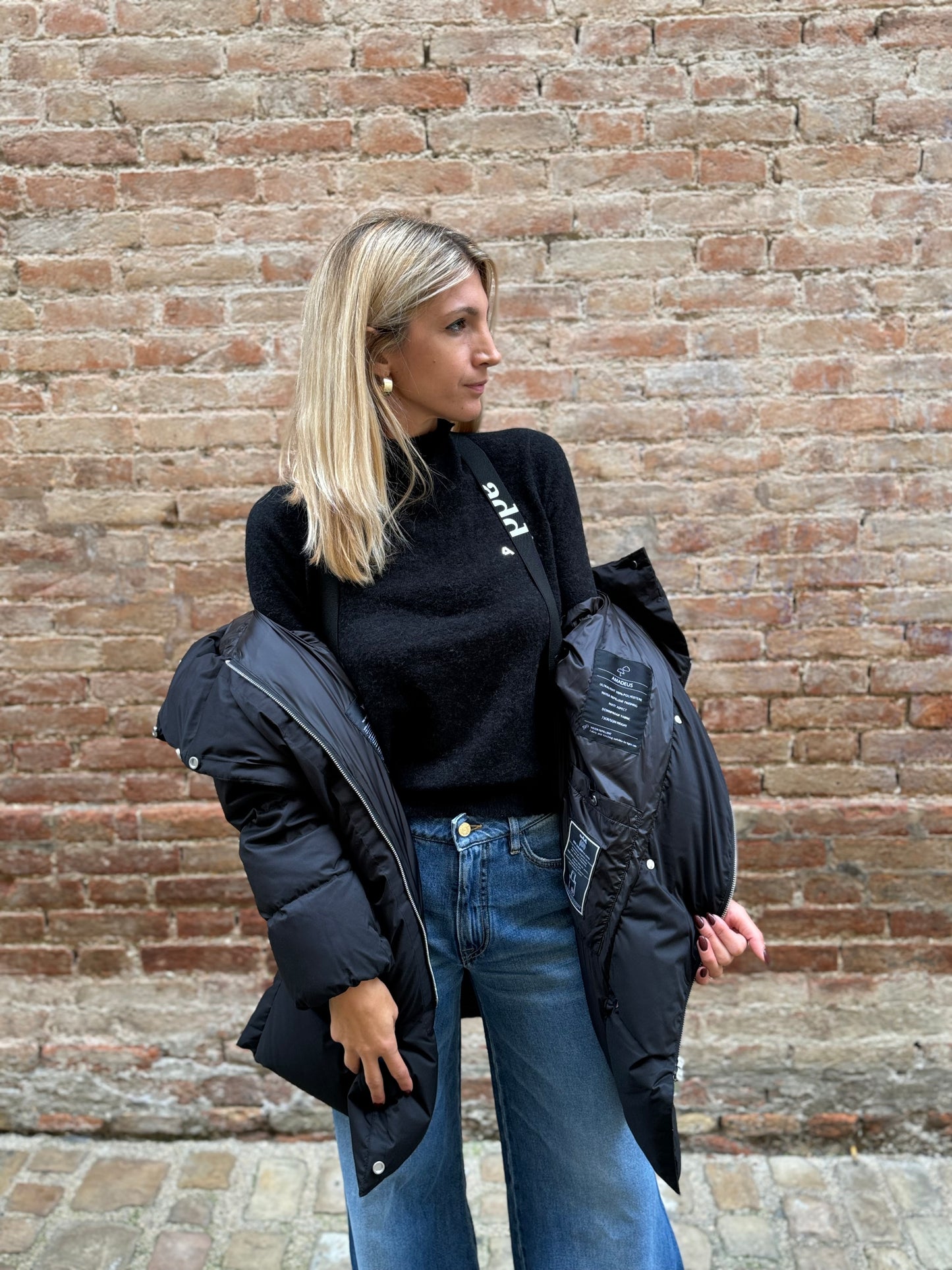 Add Cappotto piumino con cappuccio fisso con elastico a coulisse NERO