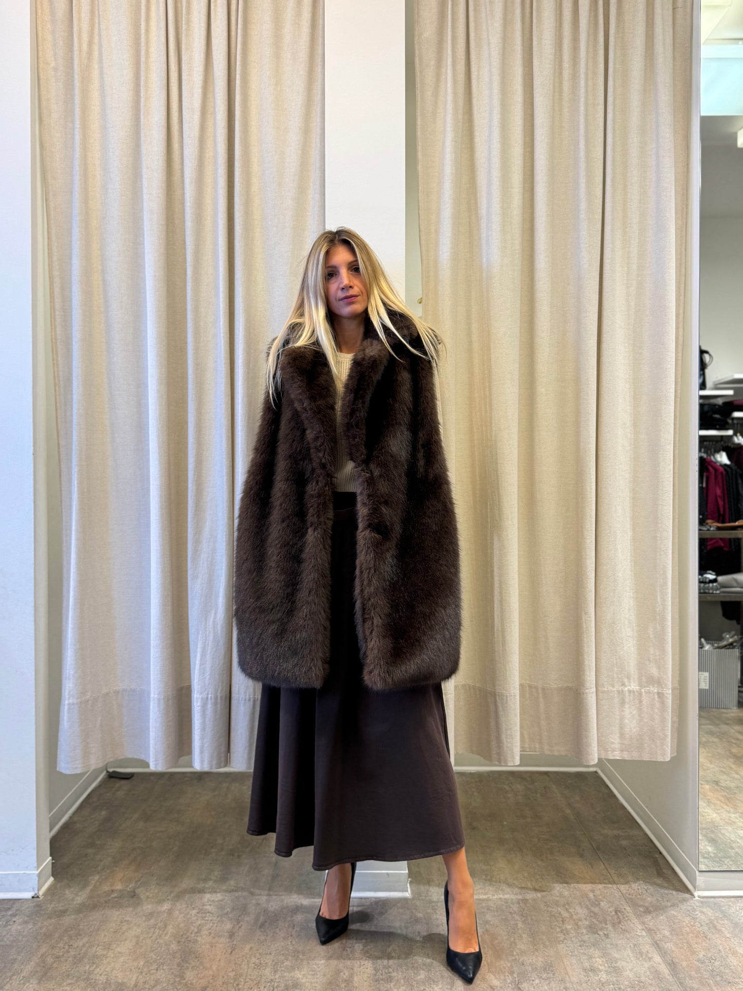 Tensione In Gonna lunga in cotone con cintura MARRONE