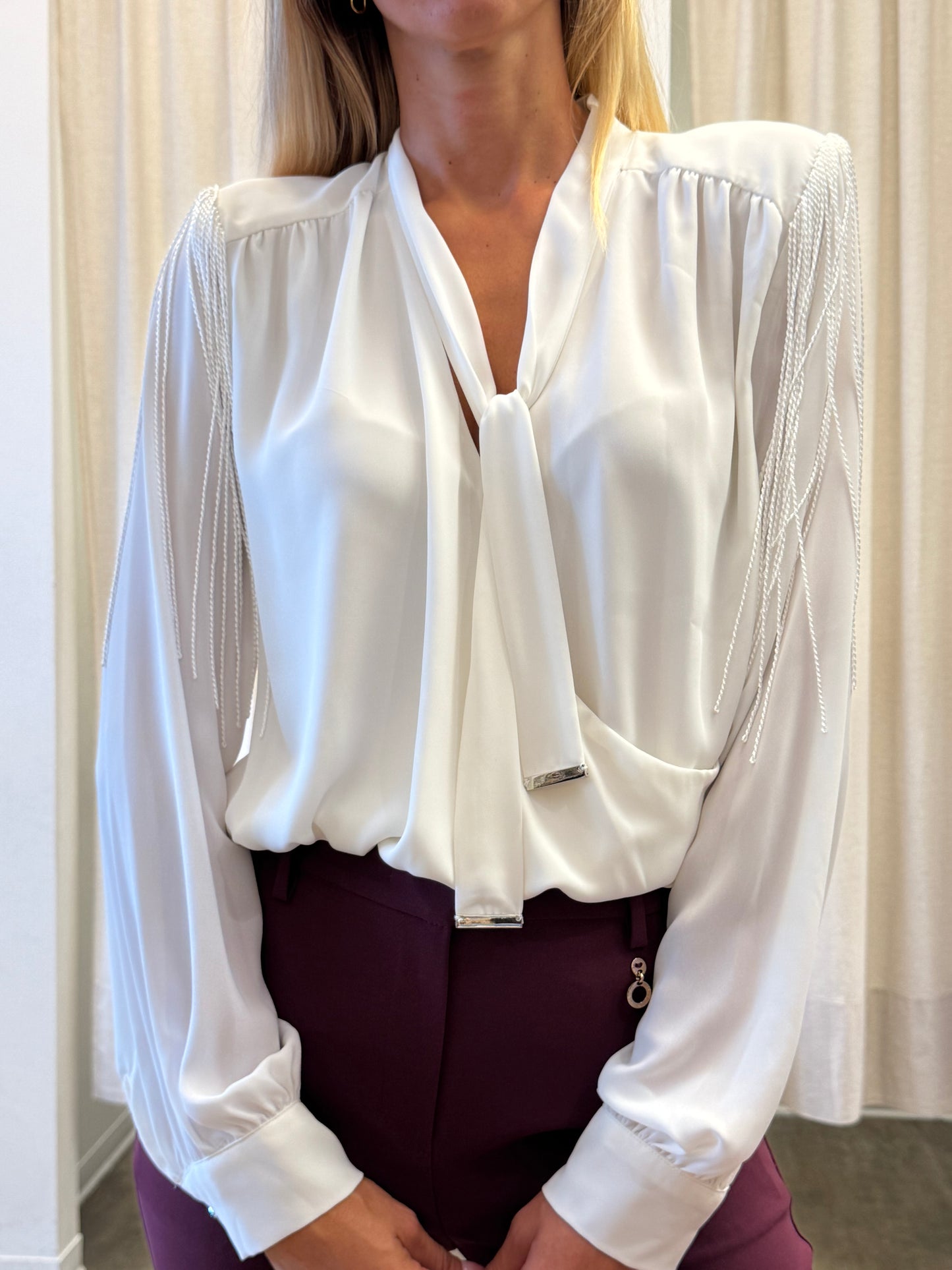Relish Blusa ml incrocio con frangia PANNA