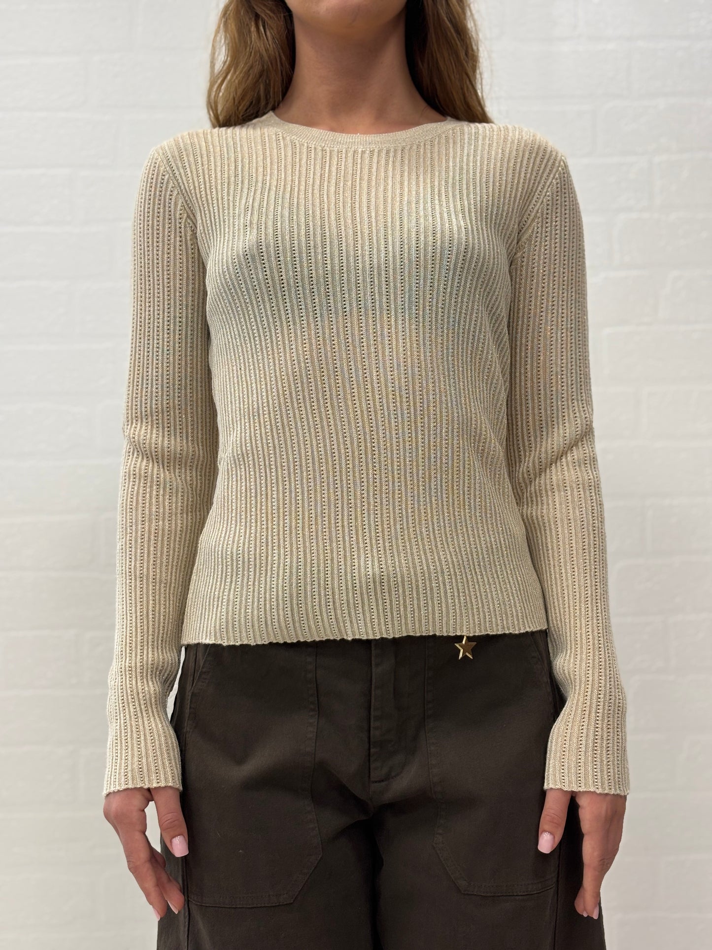 Kocca Maglia girocollo a coste lurex oro BEIGE