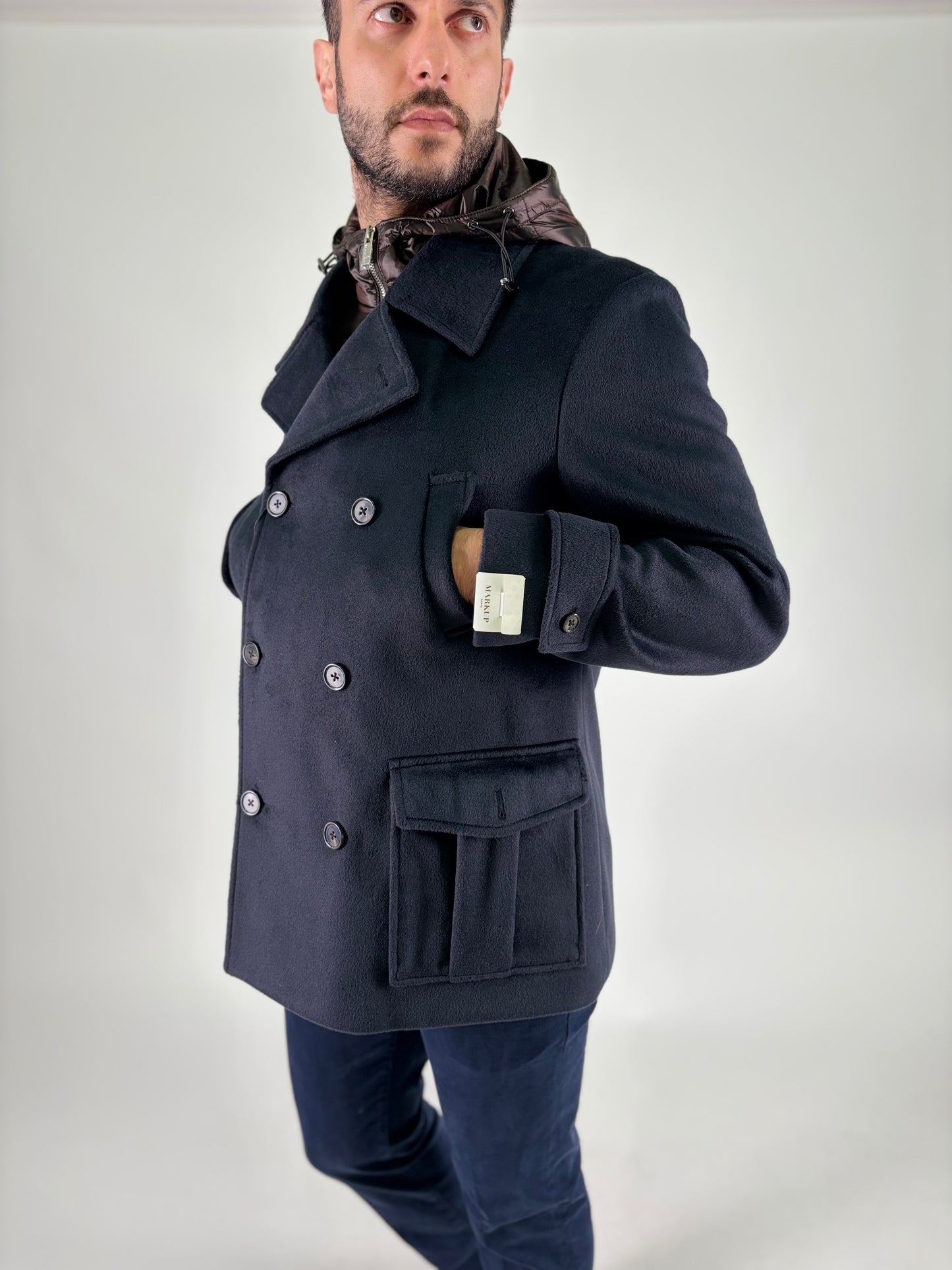 Markup Peacoat doppiopetto in panno con pettorina BLU