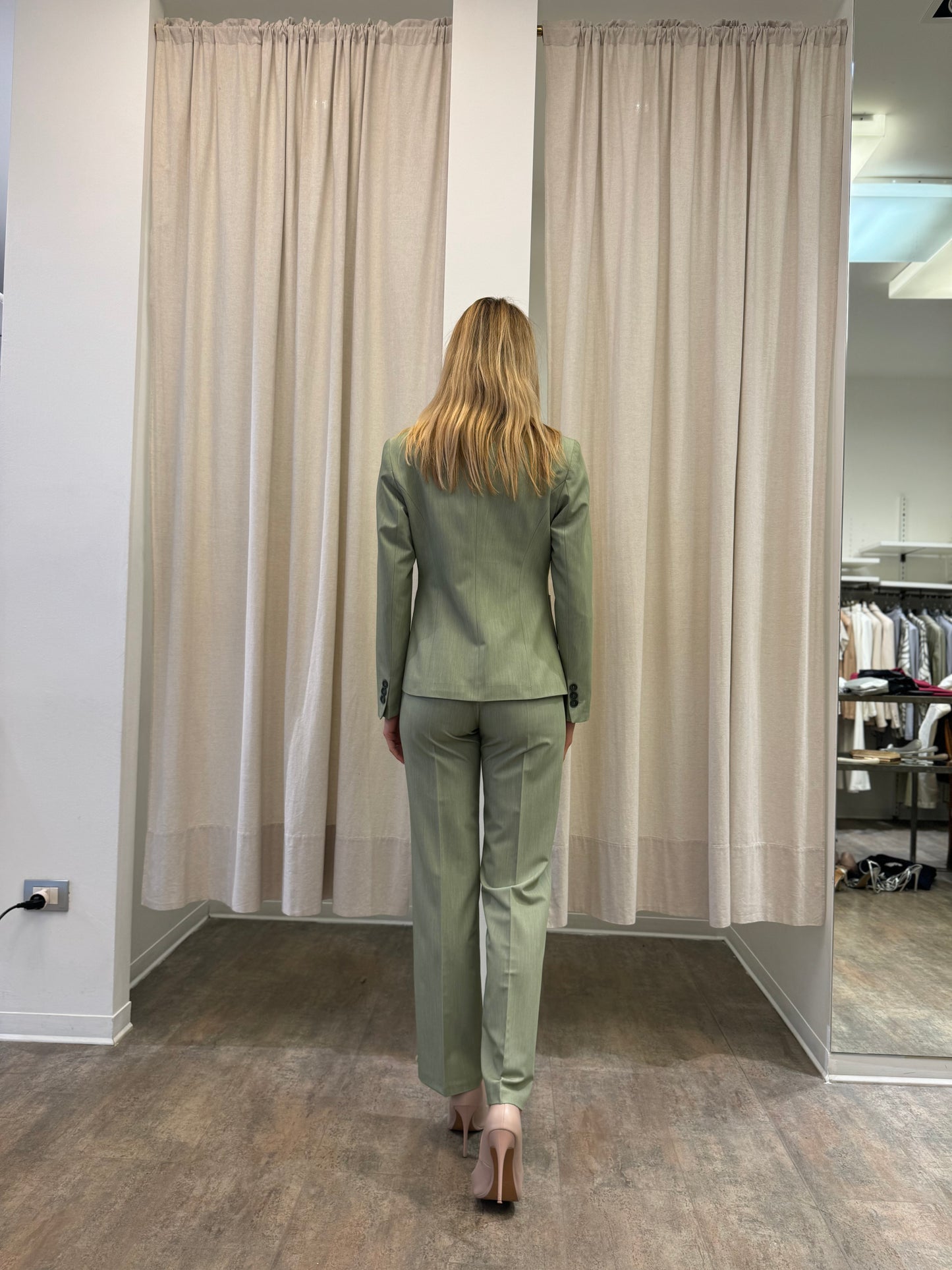 Eco Pantalone dritto con impunture VERDE SALVIA