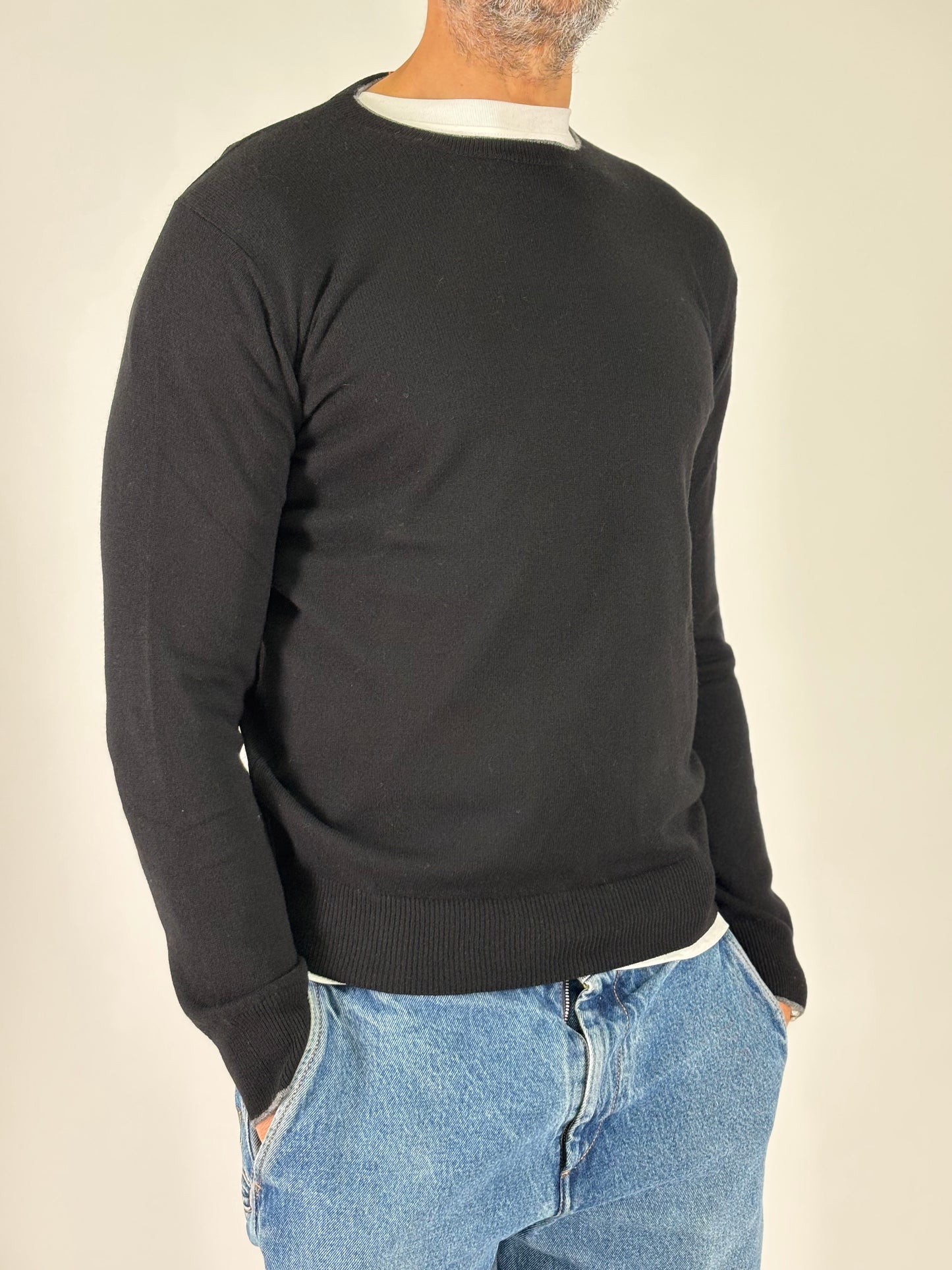 Retois Maglia ml girocollo con profilo grigio NERO