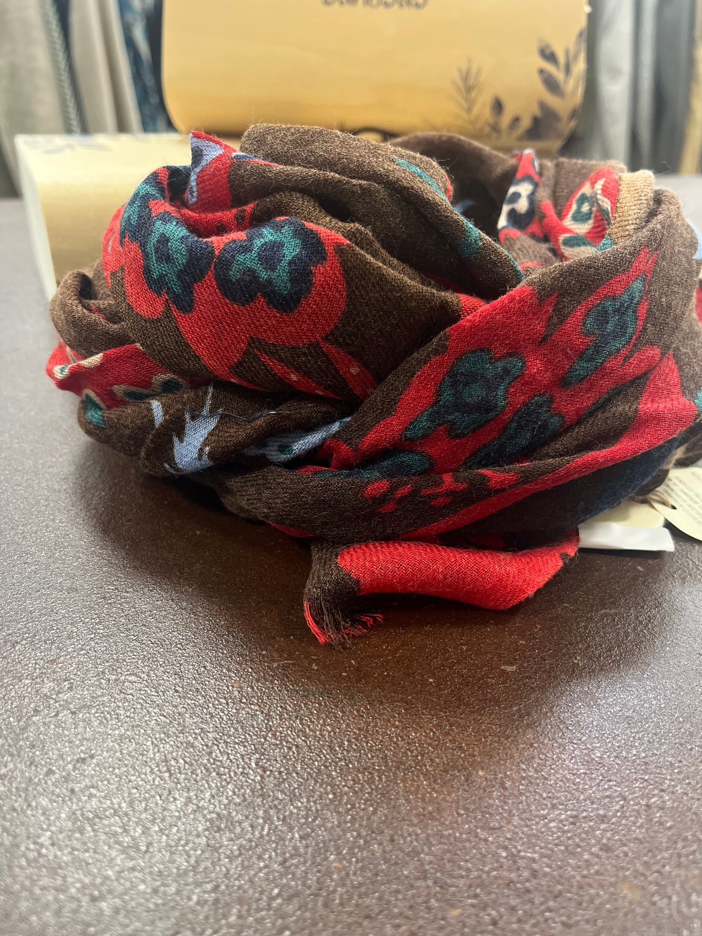 Bahobab Sciarpa 100% lana fantasia fiori ROSSO/BLU/GRIGIO/OTTANIO