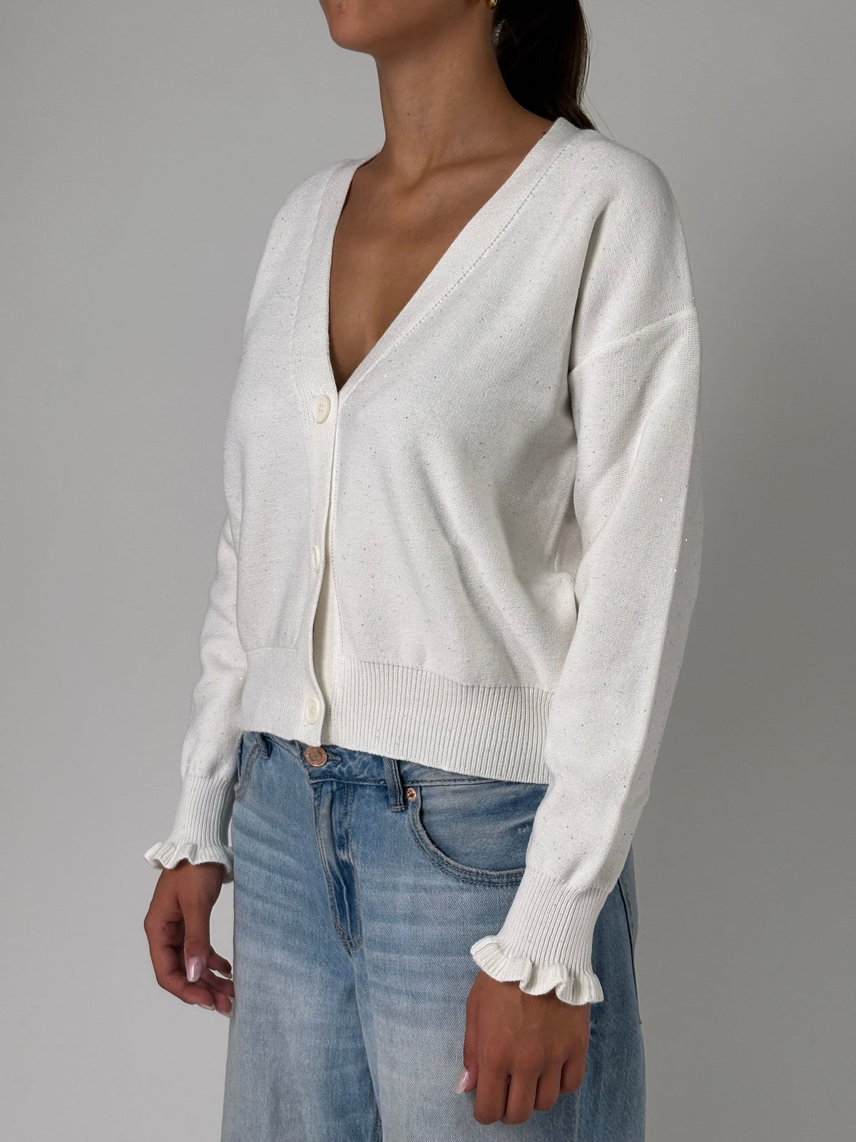 Cardigan V con micro paillettes