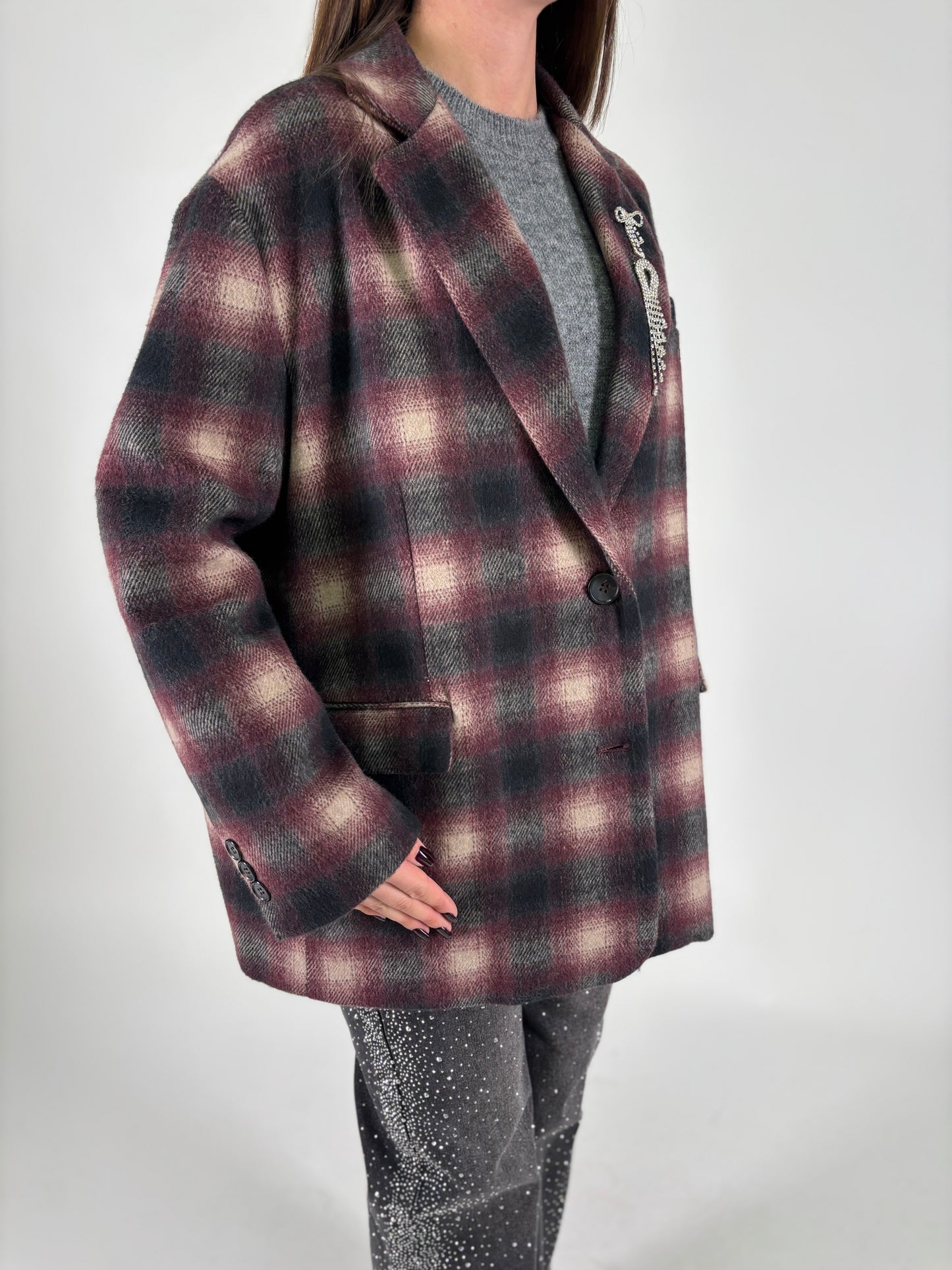 DIXIE giacca scacchi over BORDEAUX