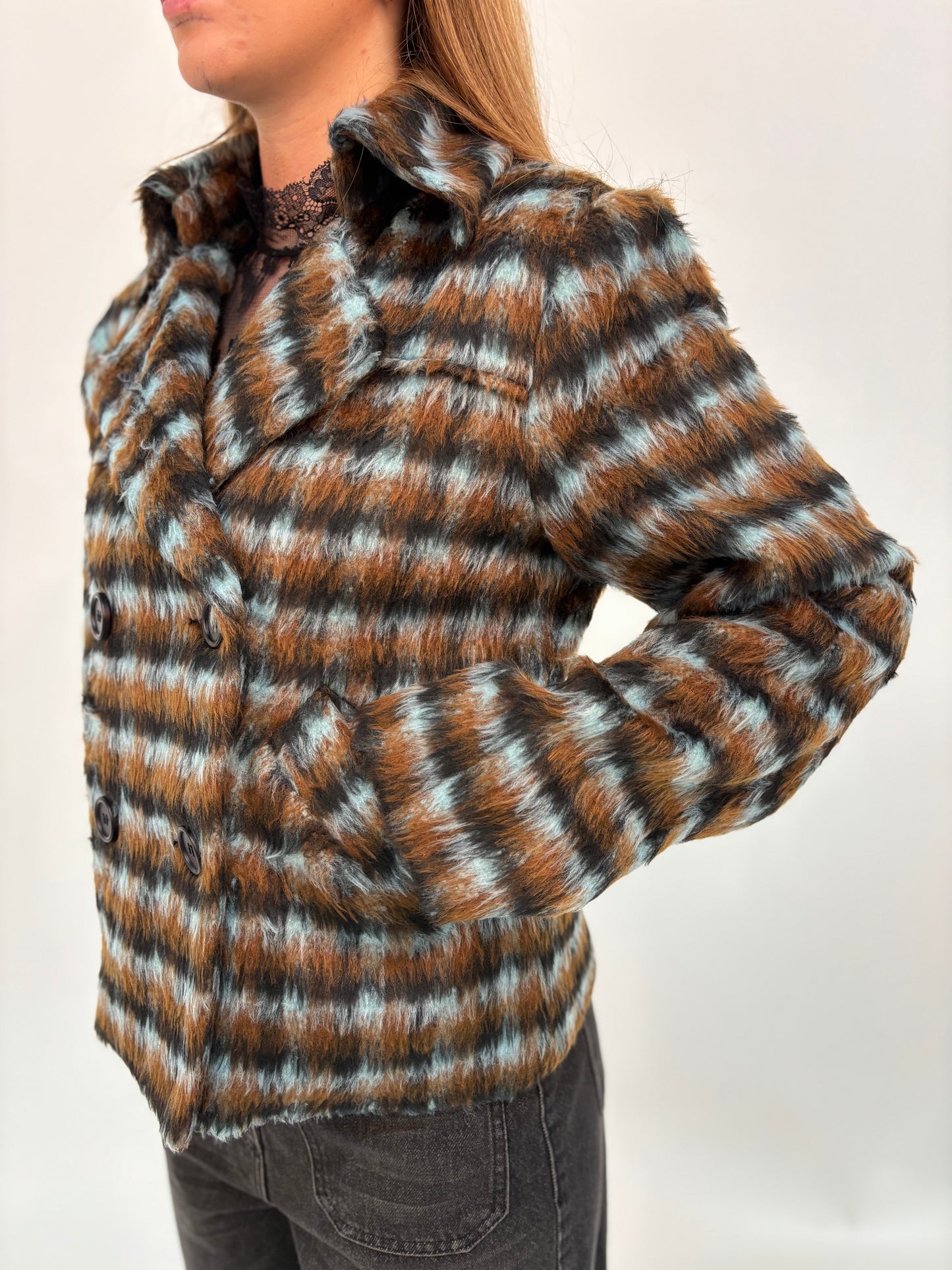 Molly Bracken Cappotto corto doppiopetto effetto plaid MULTICOLOR