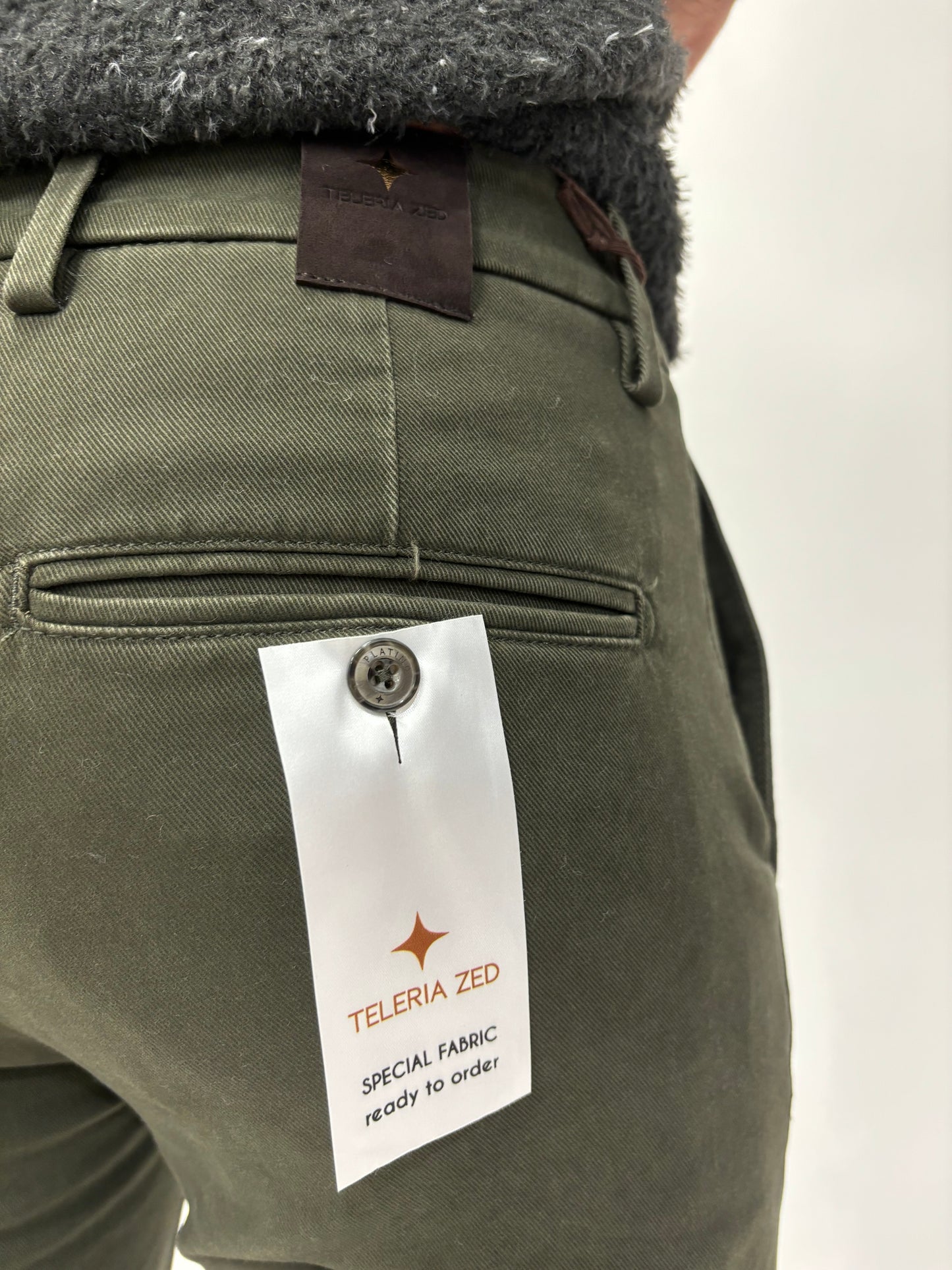 Teleria Zed Pantalone chino cotone tessuto diagonale VERDE MILITARE