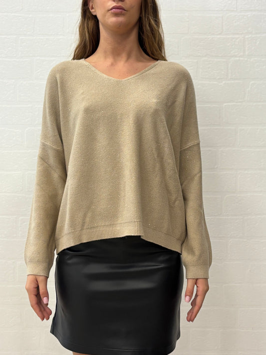 Griffai Maglia over con paillettes argento collo V BEIGE