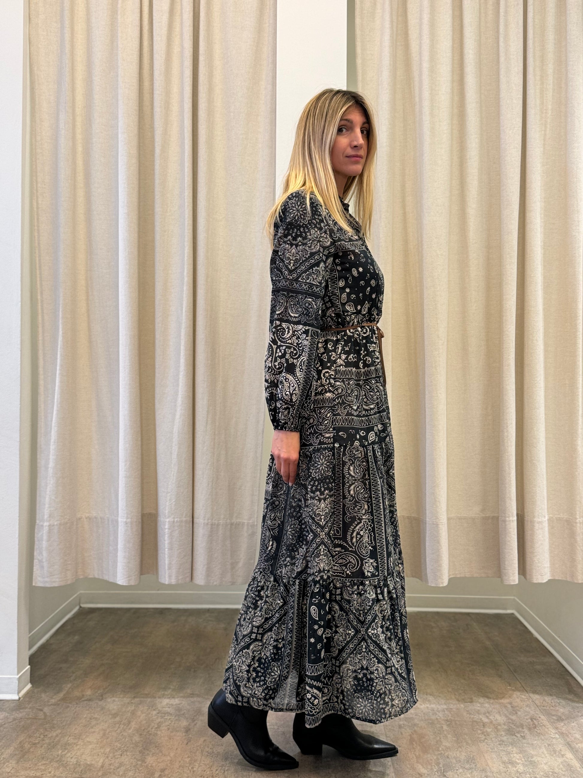 Susy Mix Abito lungo bandana fantasia NERO S - Main Image