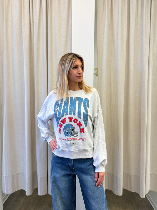 Haveone Felpa Giants over con stampa "New York football" GRIGIO