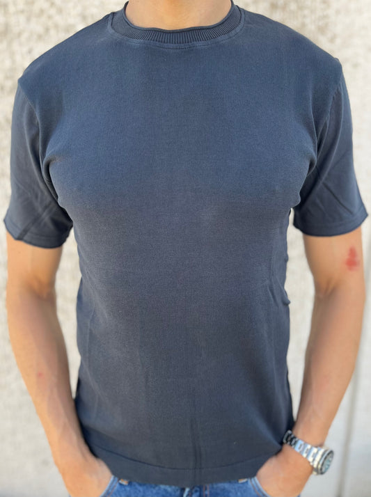 loft88 maglia manica corta in filo di cotone schiena liscia BLU