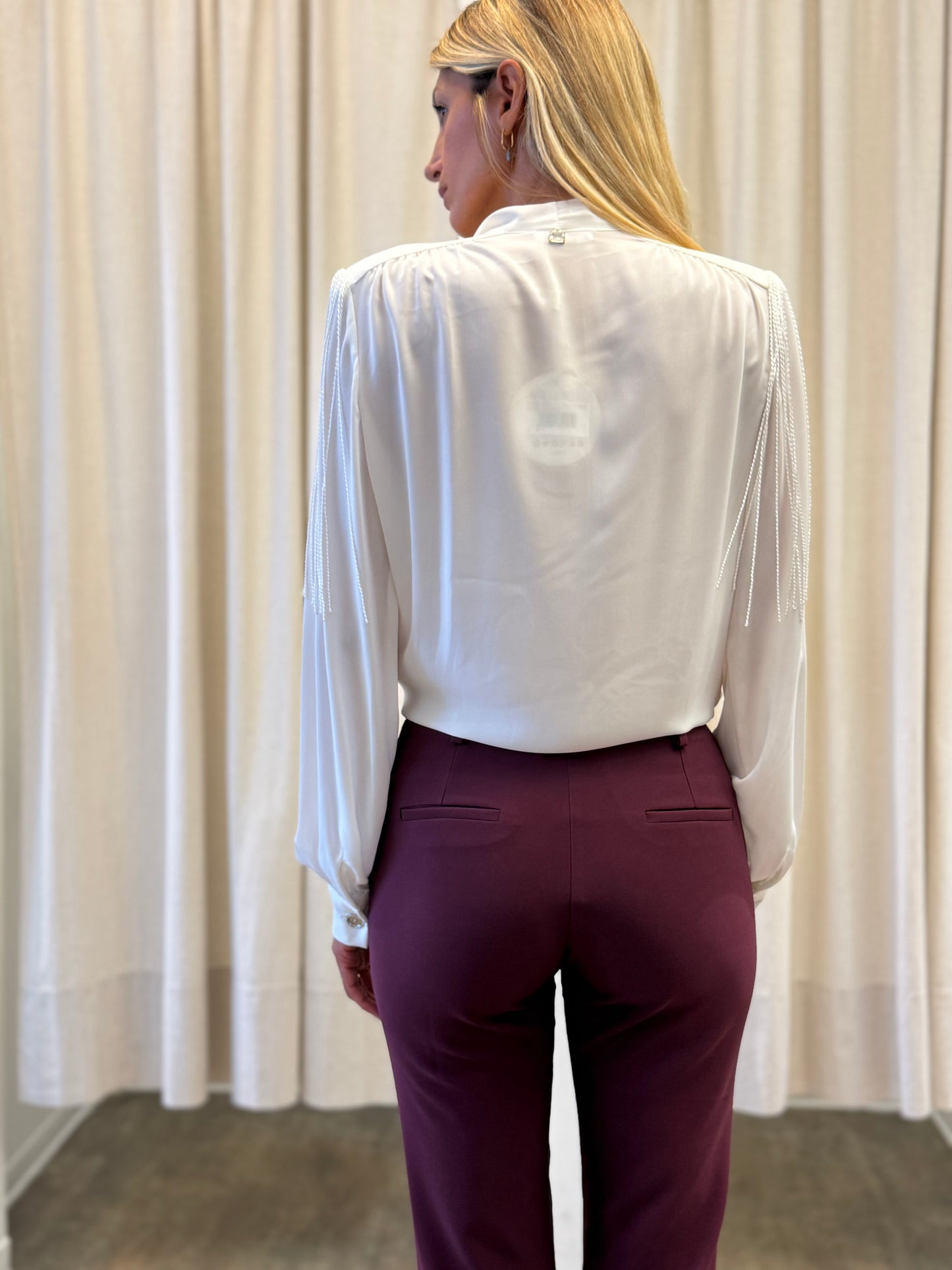 Relish Blusa ml incrocio con frangia PANNA