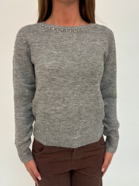 Kocca Maglia girocollo con strass GRIGIO