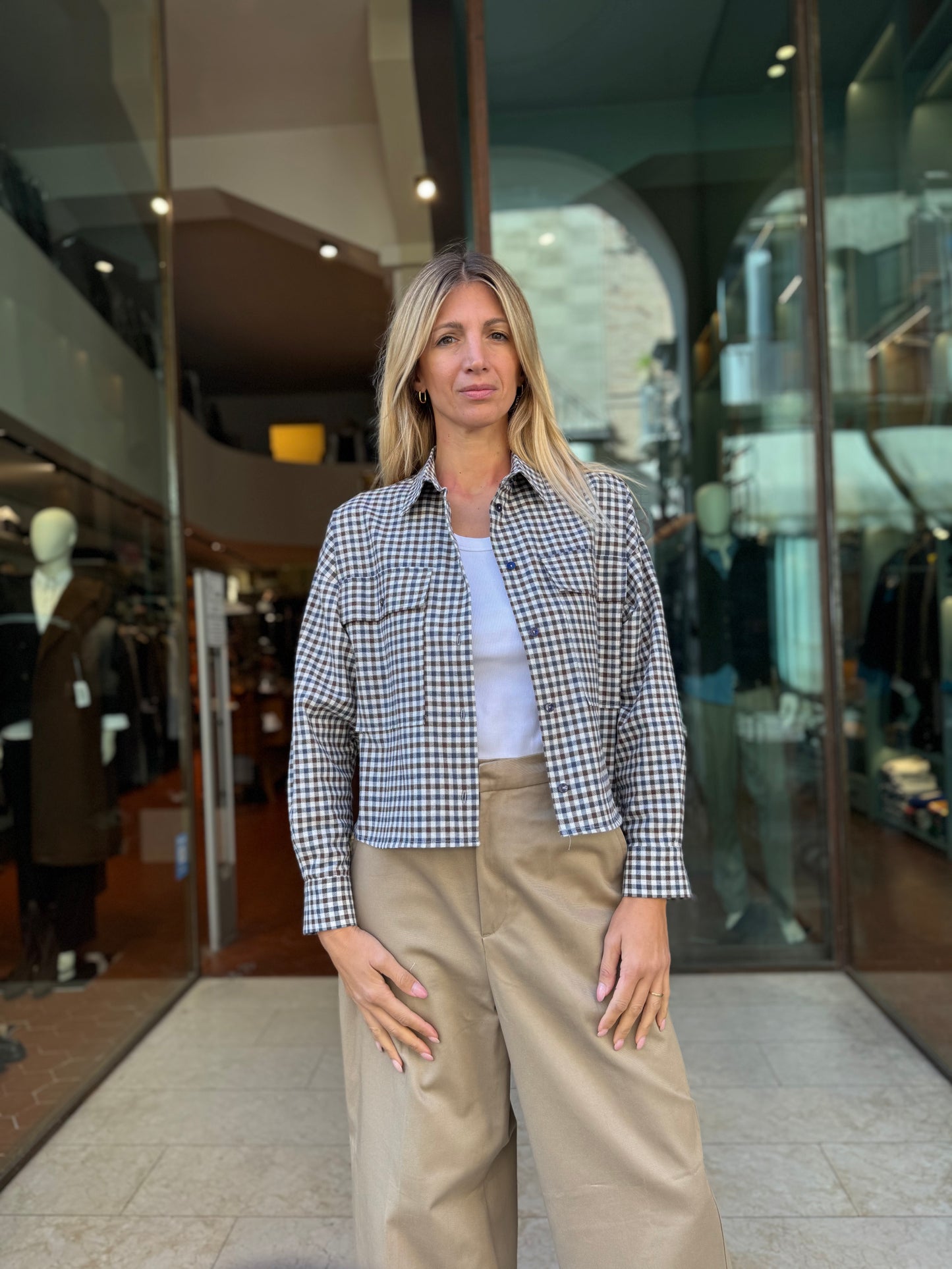 Mercì Camicia cropped con tasche SCACCHI