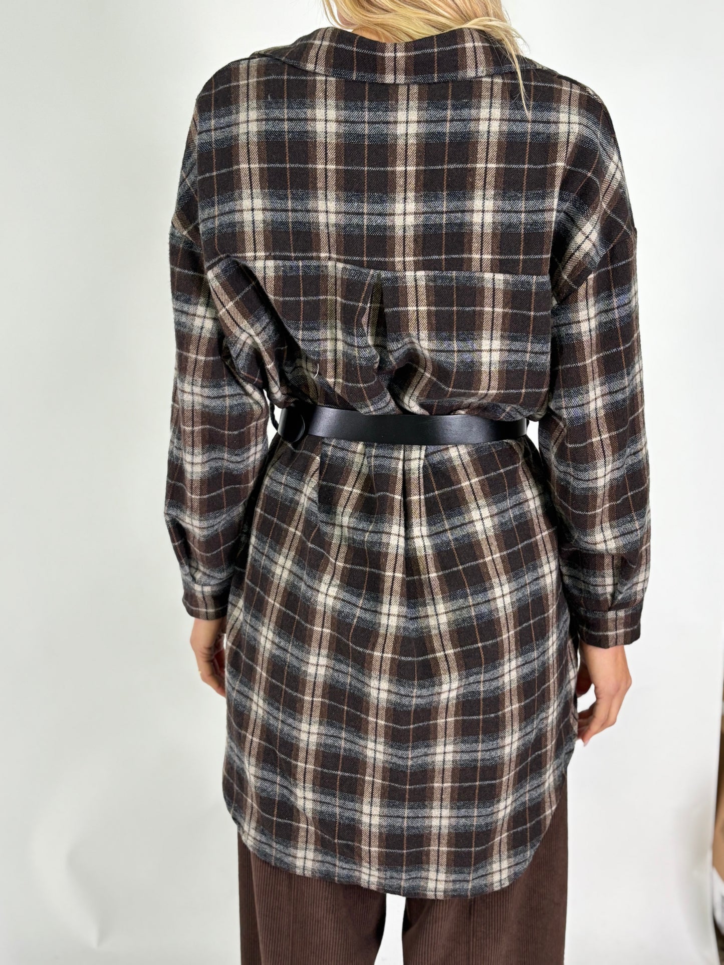 Susy Mix Camicia lunga in flanella a scacchi MARRONE/BEIGE