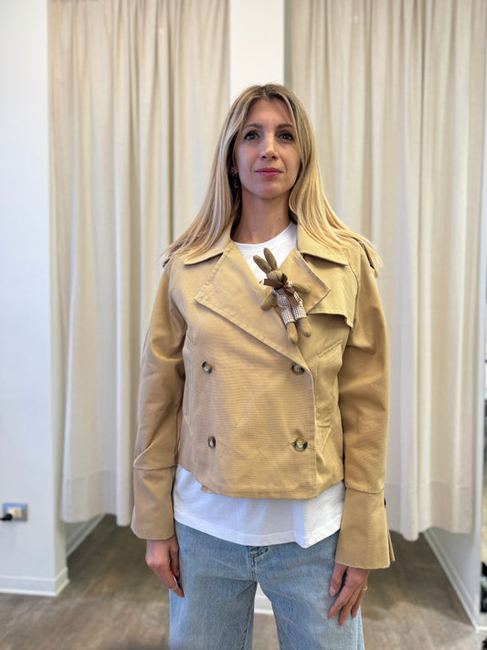 Dixie Trench doppiopetto cropped in cotone con spilla BEIGE