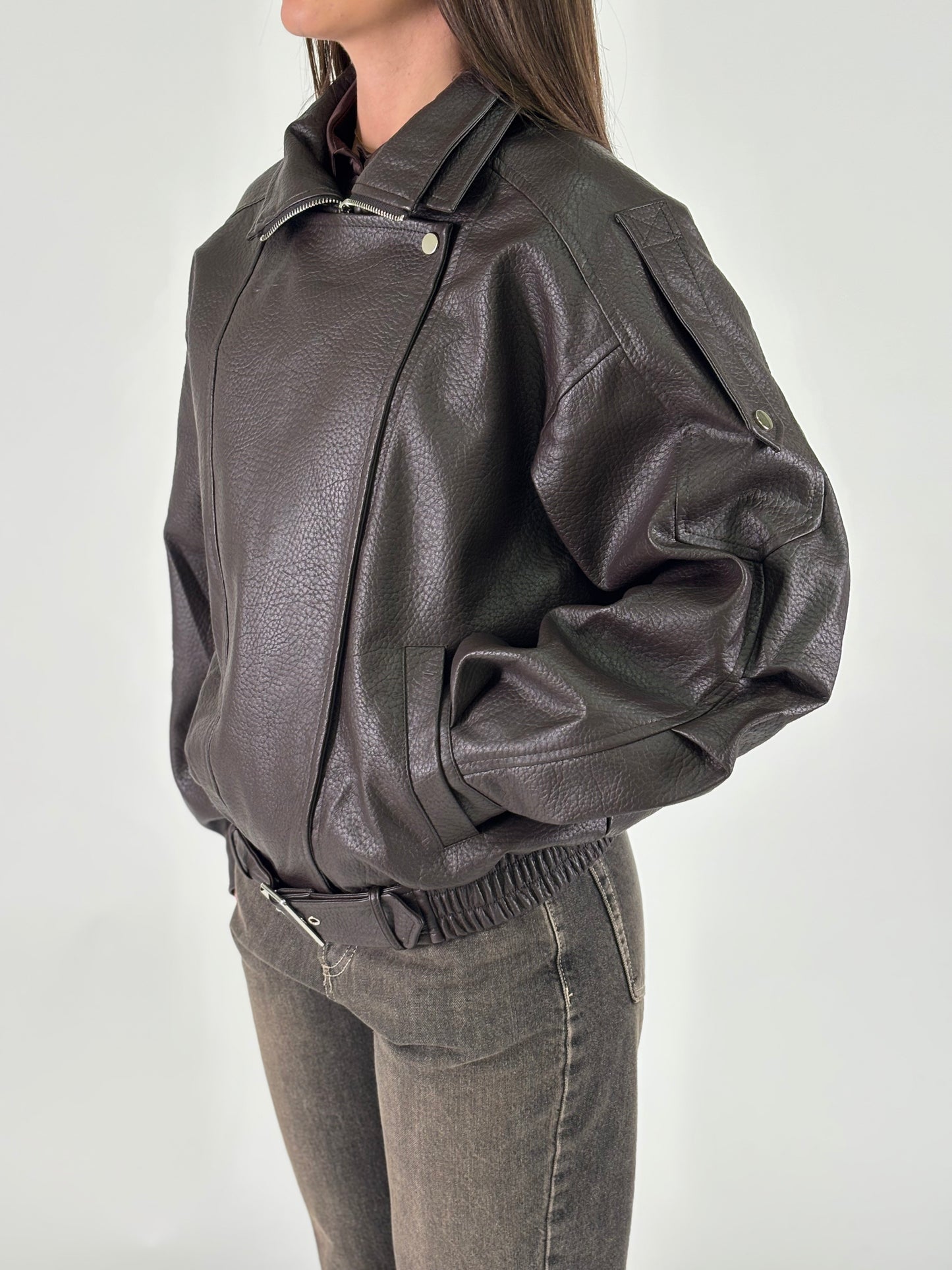 Susy Mix Giubbino chiodo simil pelle over MORO