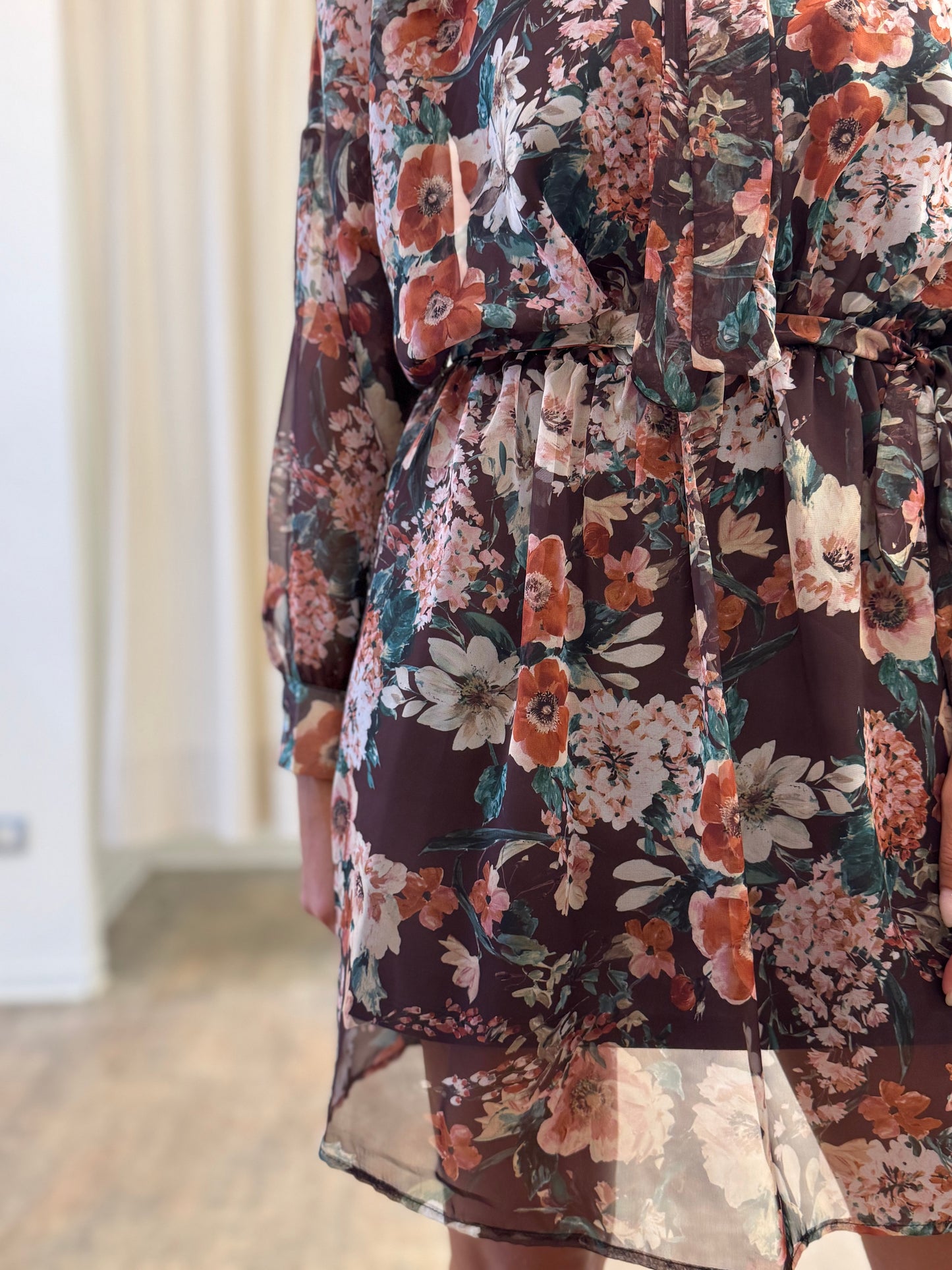 Susy Mix Abito corto ml base marrone FIORATO