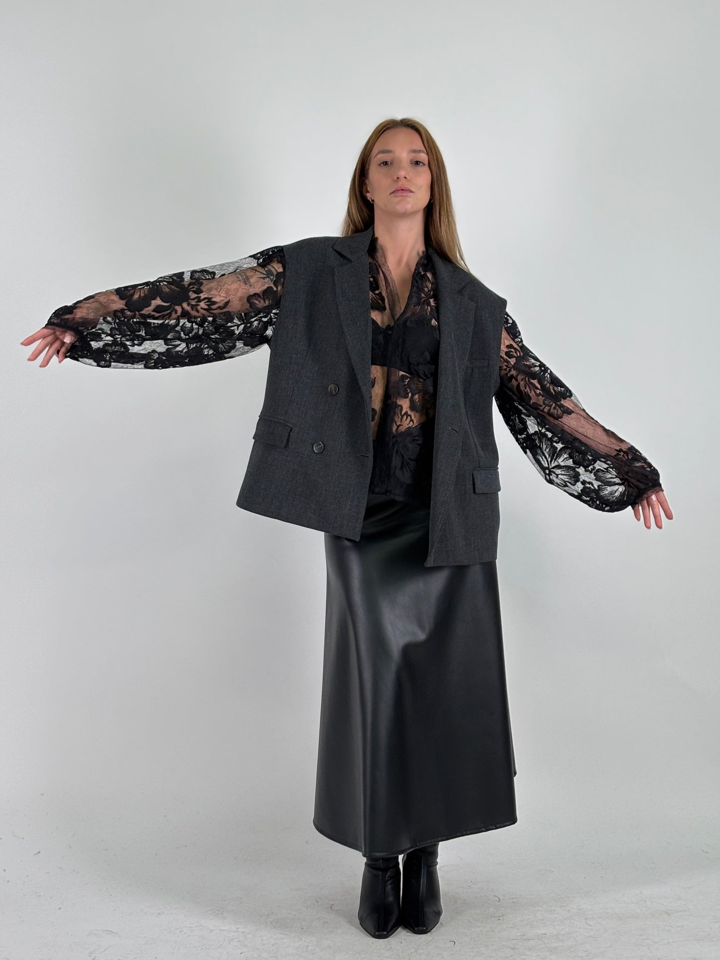 Haveone Blusa ml in pizzo NERO