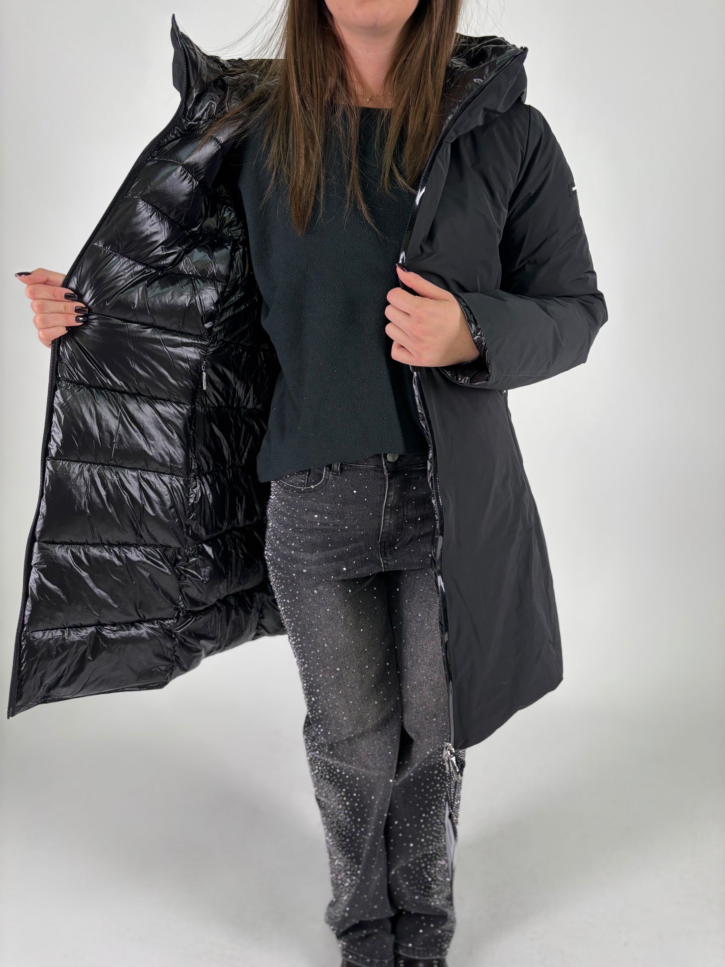 FREEDOMDAY piumino lungo double vera piuma NERO