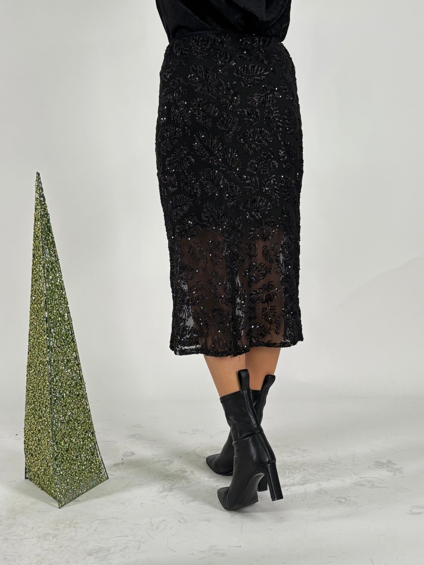Tensione In Gonna tulle a fant. foglie in paillettes NERO