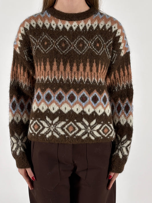 Susy mix maglia girocollo jaquard  MORO CELESTE PANNA