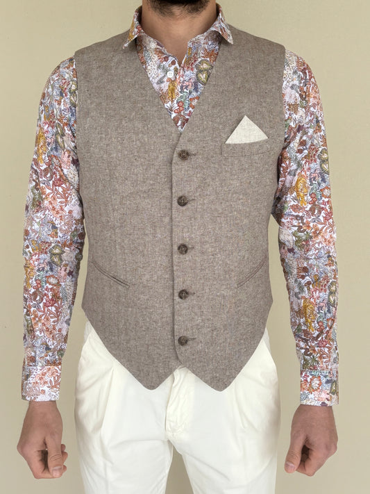 Philotinto gilet cotone-lino con taschino BEIGE