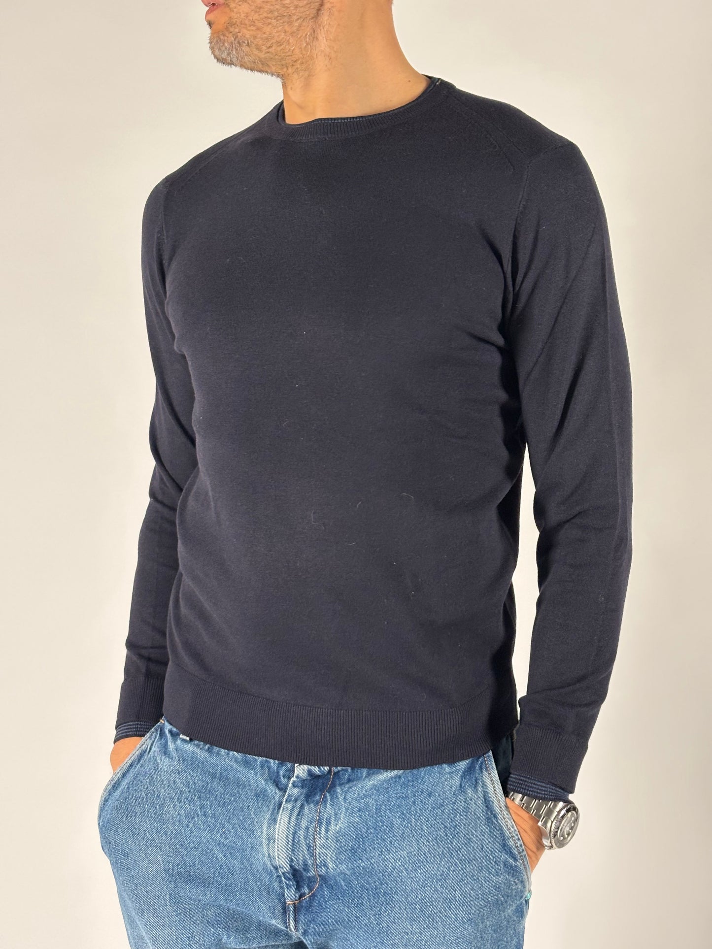 Loft88 Maglia girocollo ml con bottoni nel polsino BLU