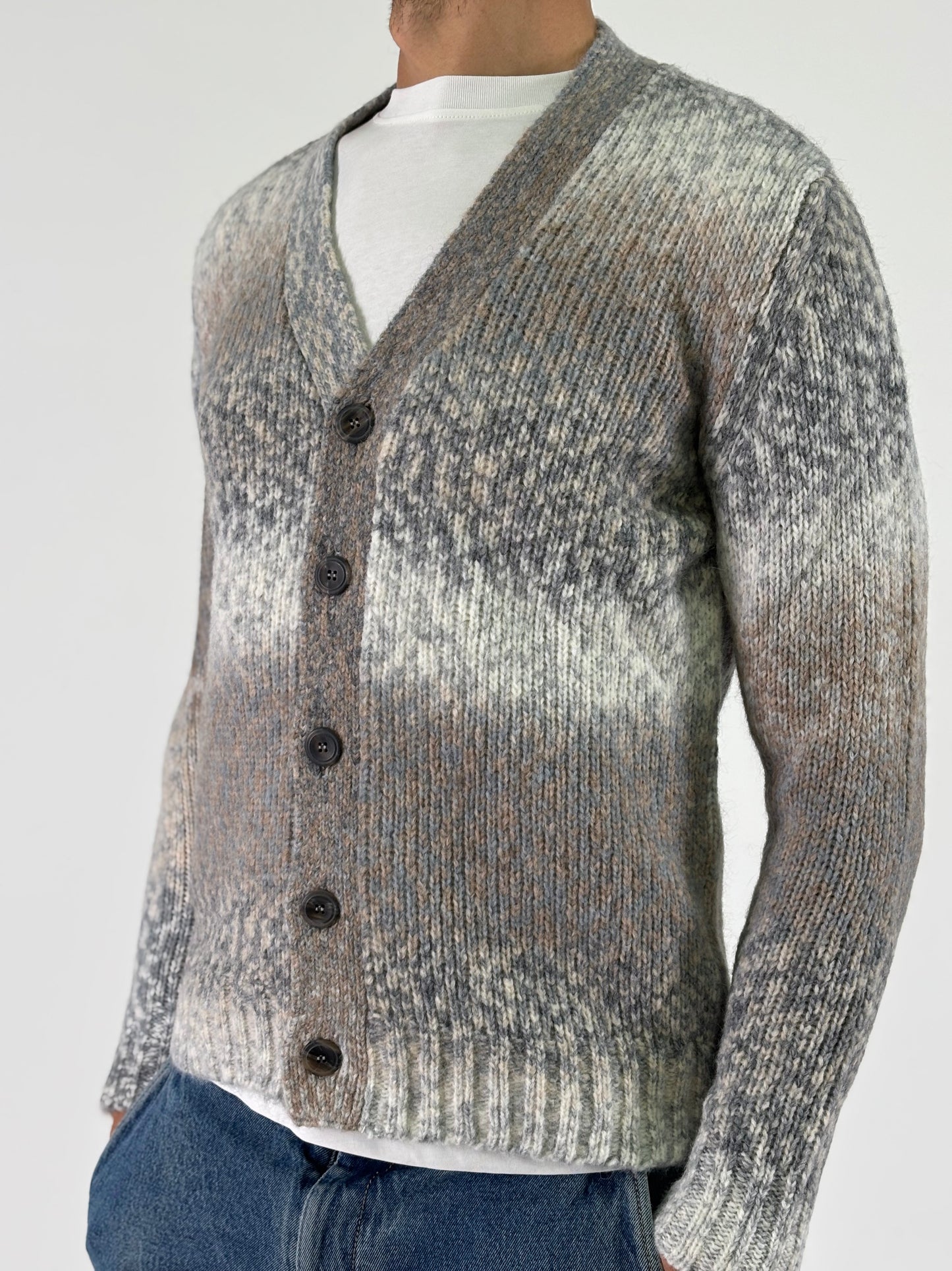 Retois Cardigan V misto lana GRIGIO/PANNA/BEIGE