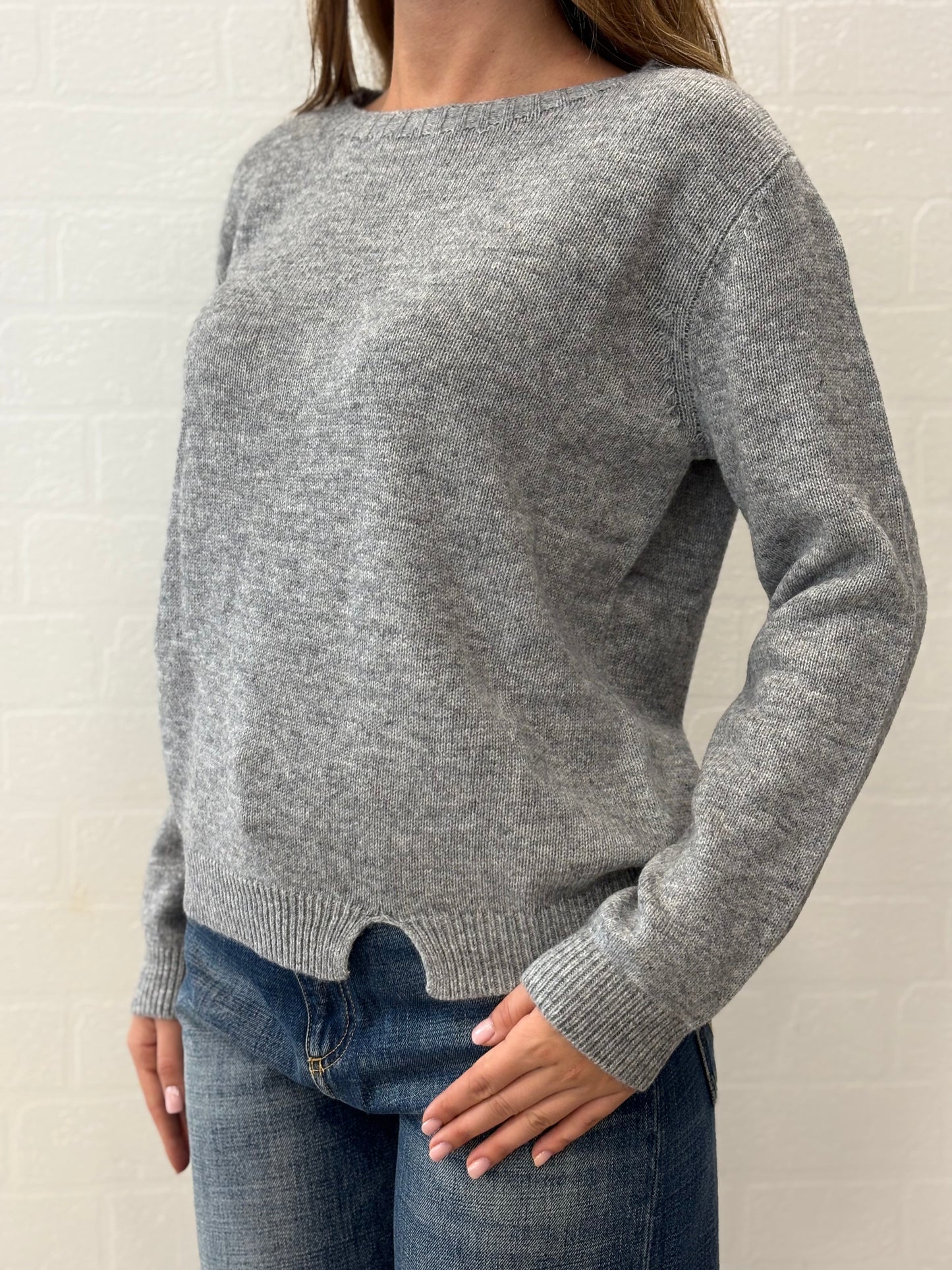 Griffai Maglia ml girocollo lana/cashmere con spacchetto GRIGIO