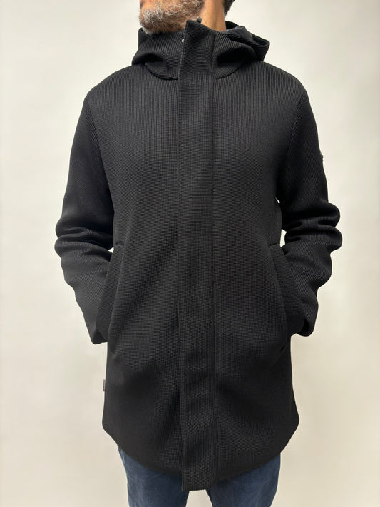 Unity Parka tricotech con zip finta coperta con cappuccio NERO