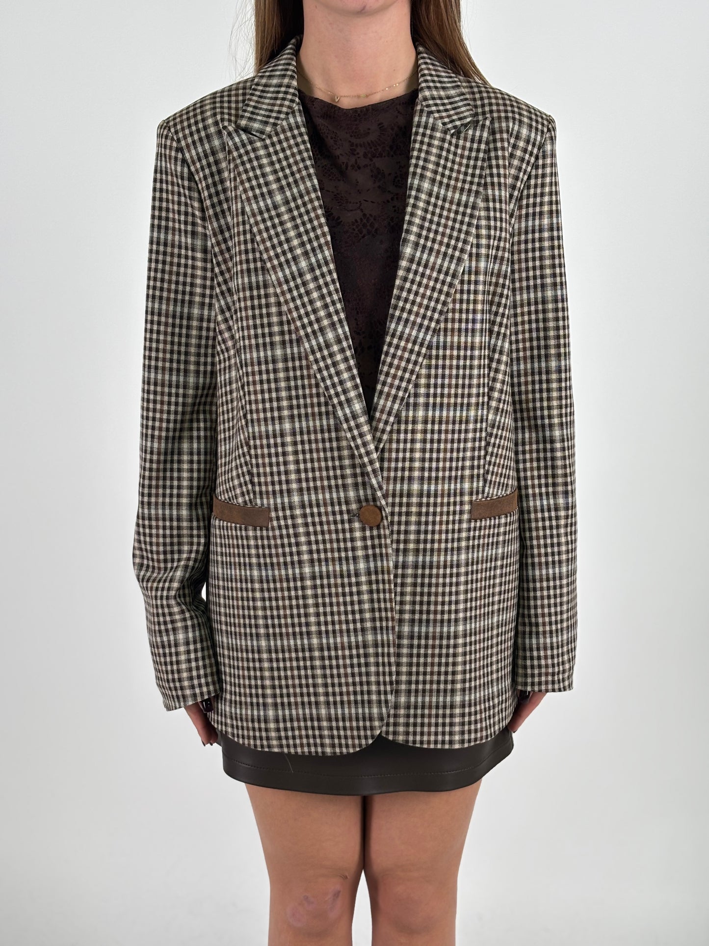 Susy Mix Giacca un bottone SCACCO MARRONE