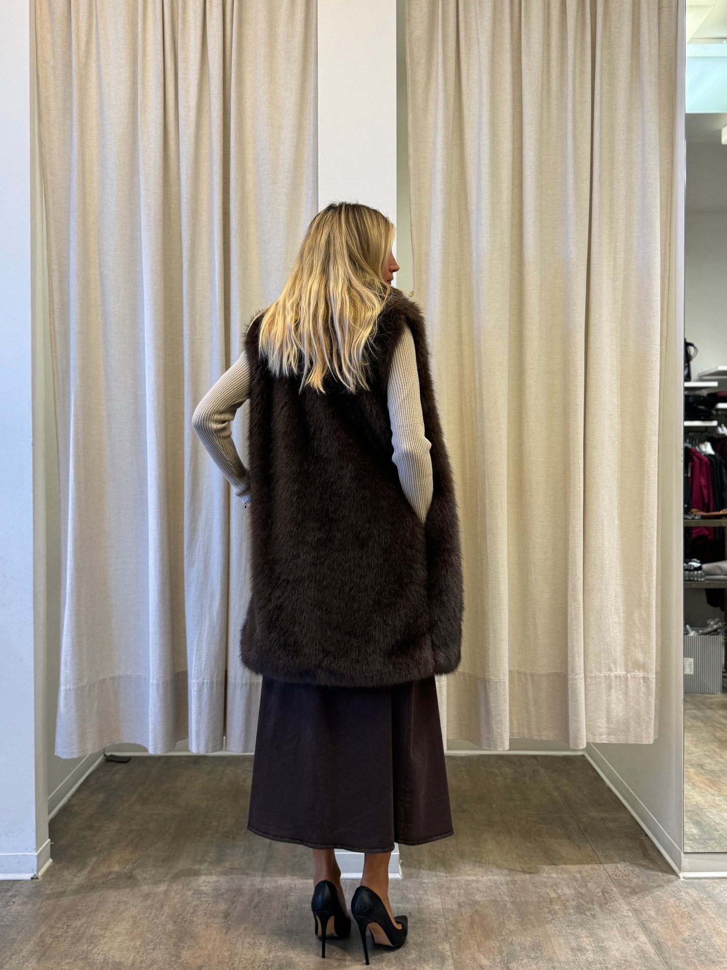 Tensione In Gonna lunga in cotone con cintura MARRONE