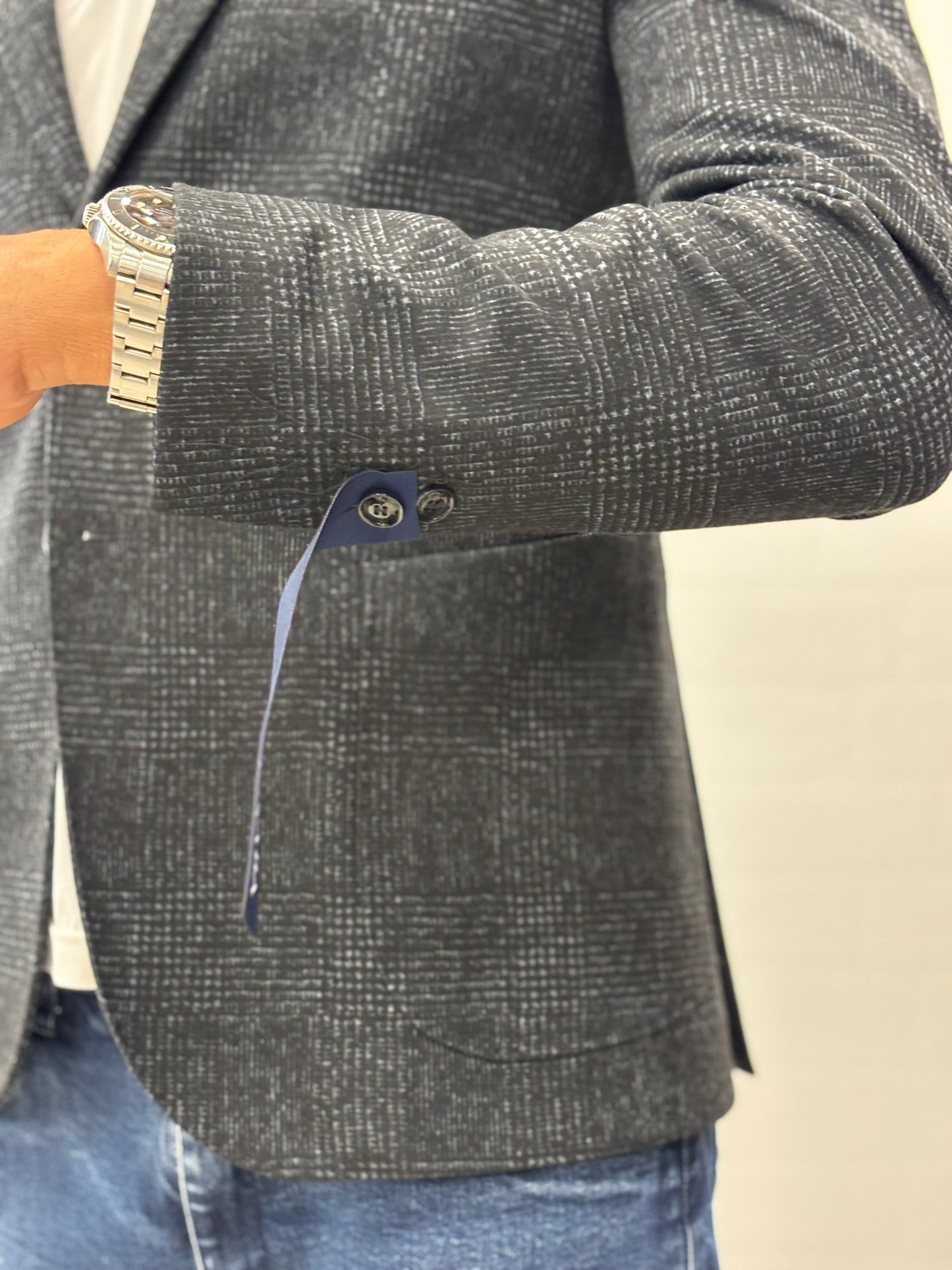 Bharnaba giacca in jersey scacchi BLU
