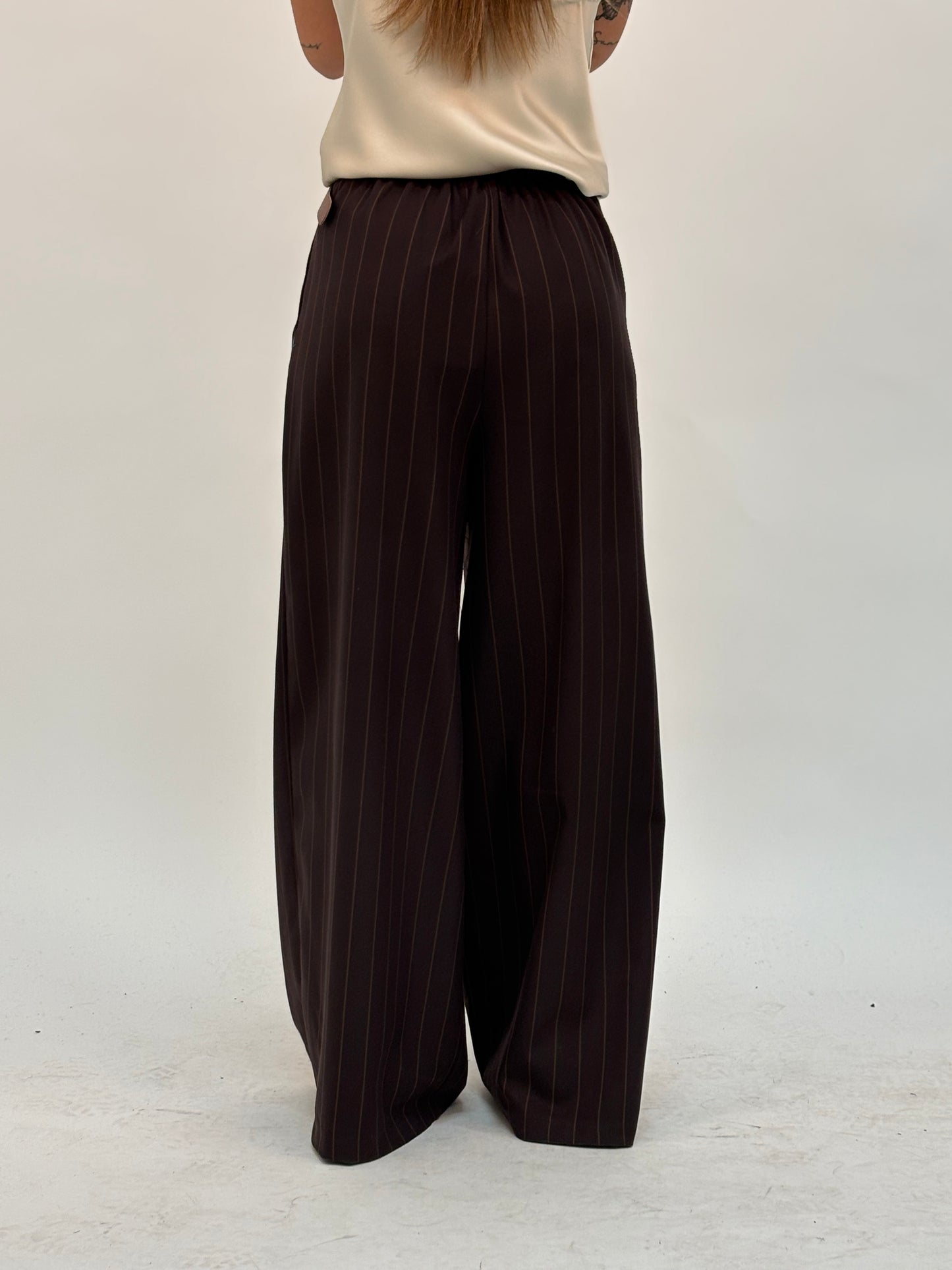 Susy Mix Pantalone palazzo doppia pence gessato MARRONE