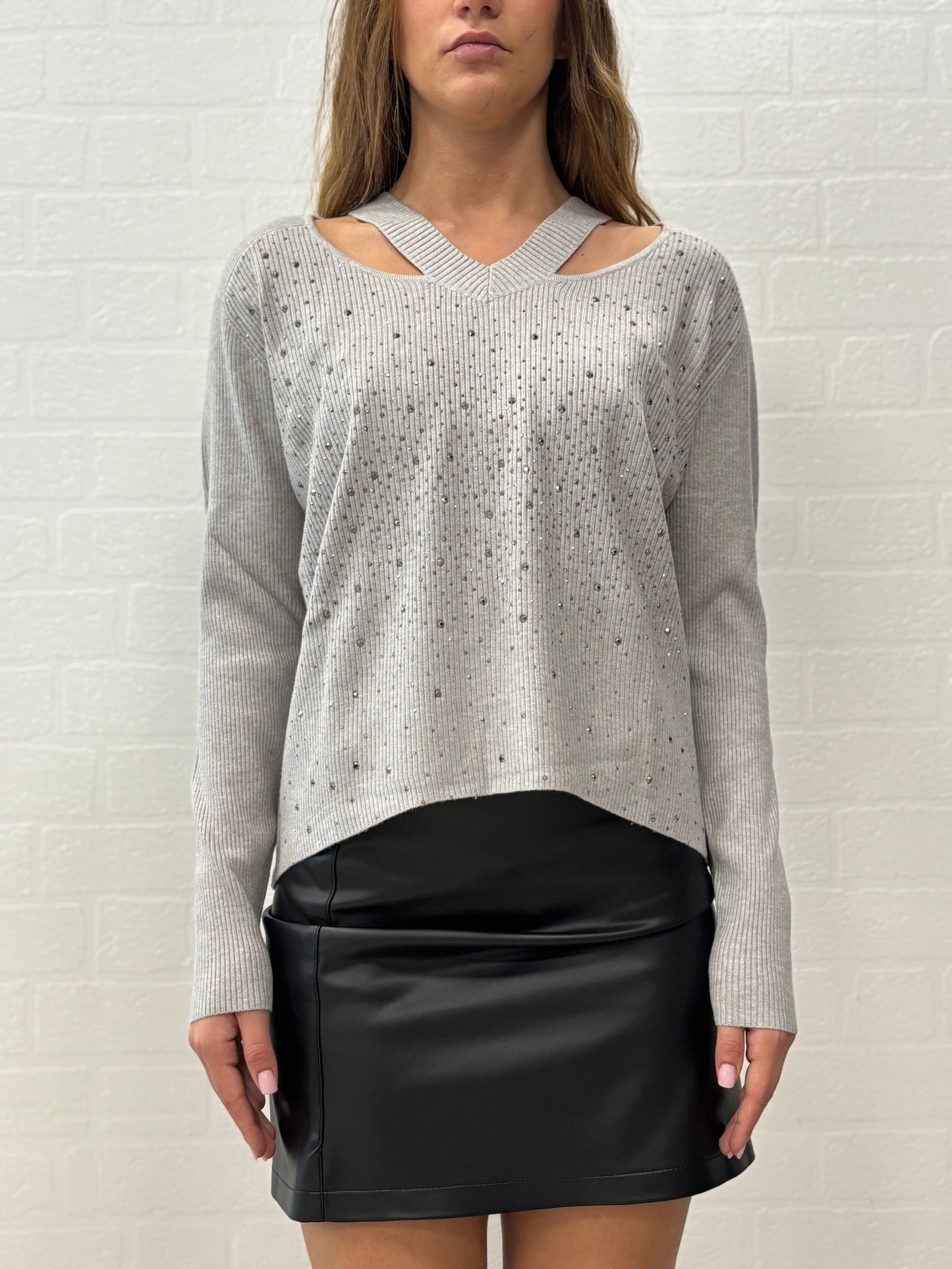 Griffai Maglia scollo V con aperture e punti luce PERLA