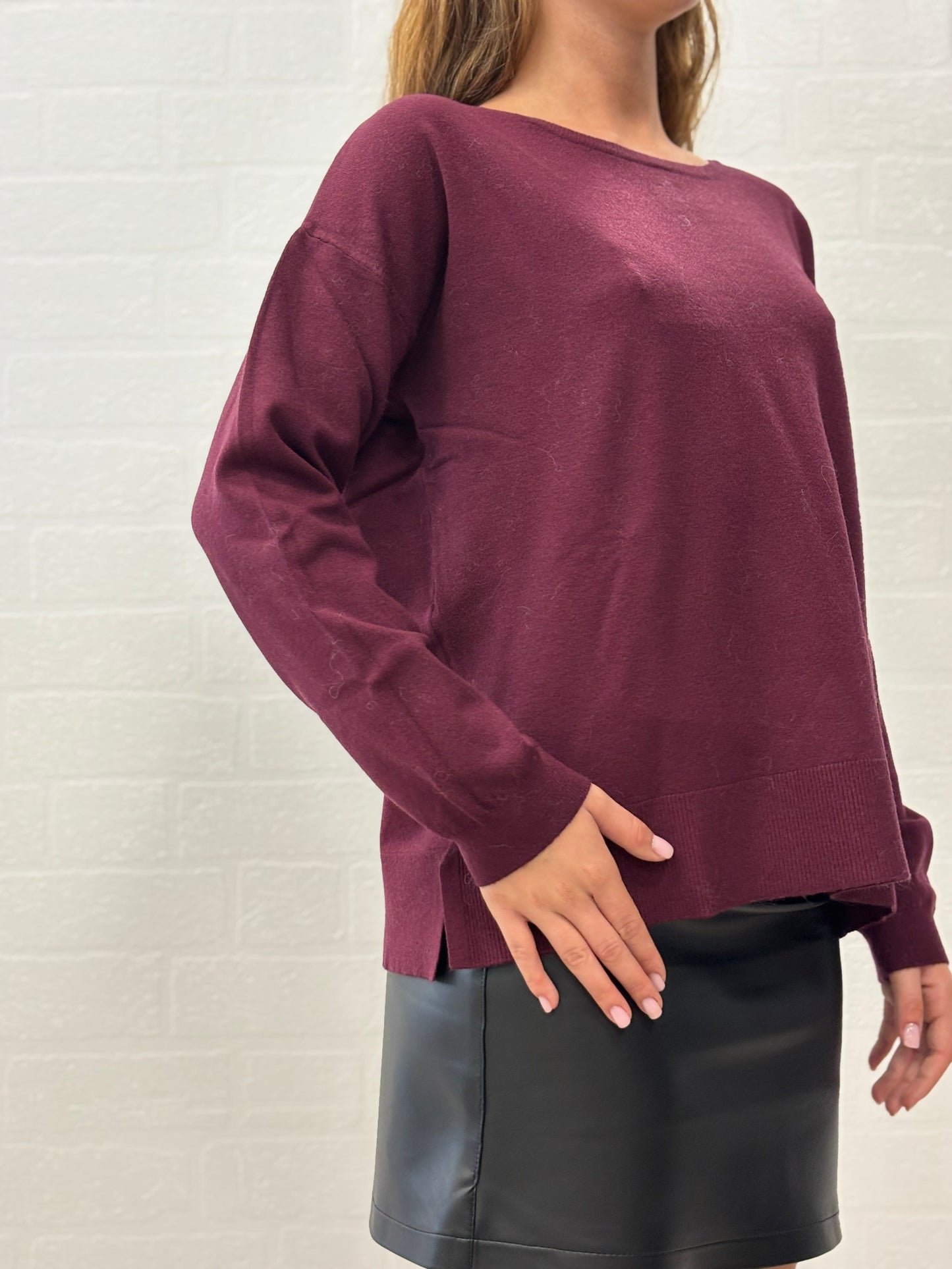 Griffai Maglia girocollo con spacchetti laterali BORDEAUX