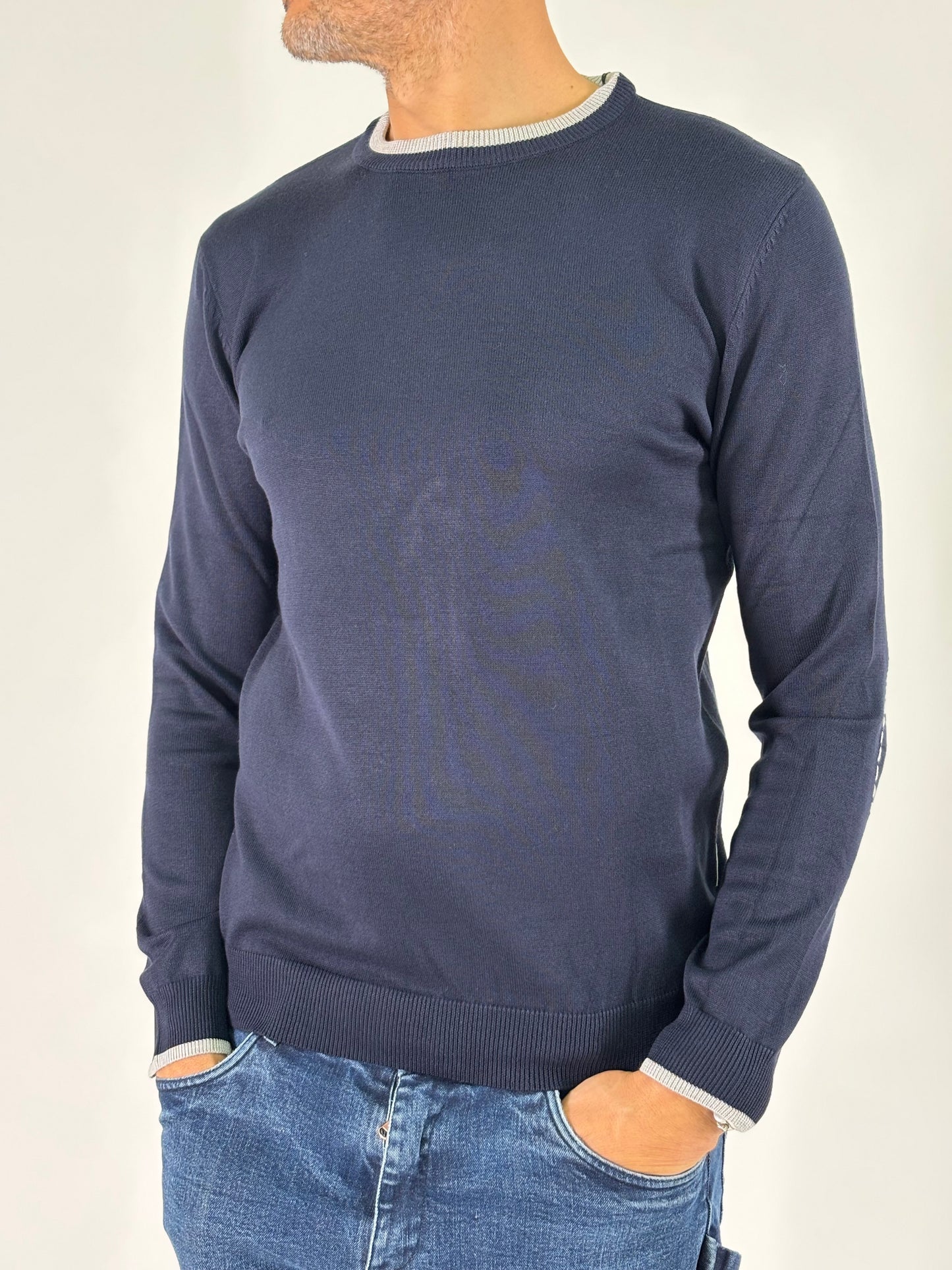 Seinse Maglia girocollo ml con profilo grigio BLU