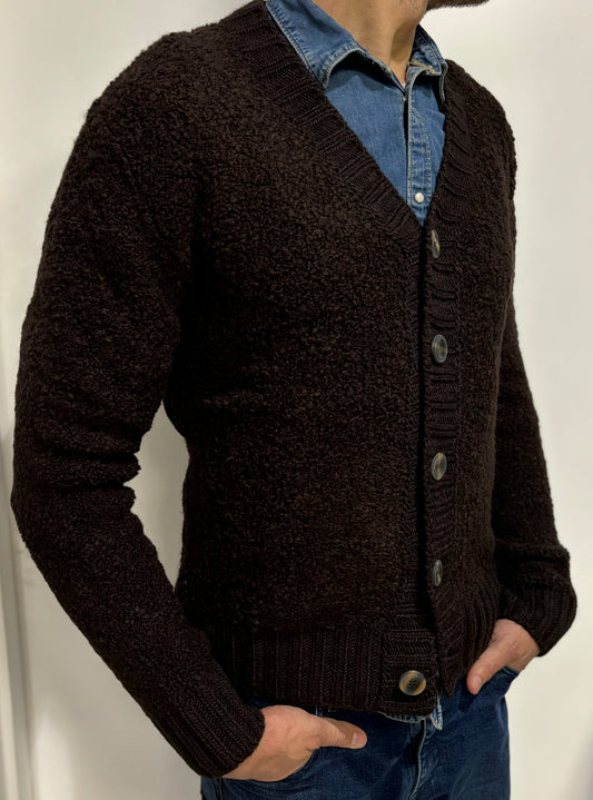 Retois Cardigan misto lana effetto teddy con bottoni scollo v MARRONE