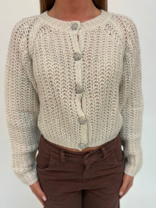Kocca Cardigan corto m/l bottoni gioiello BIANCO