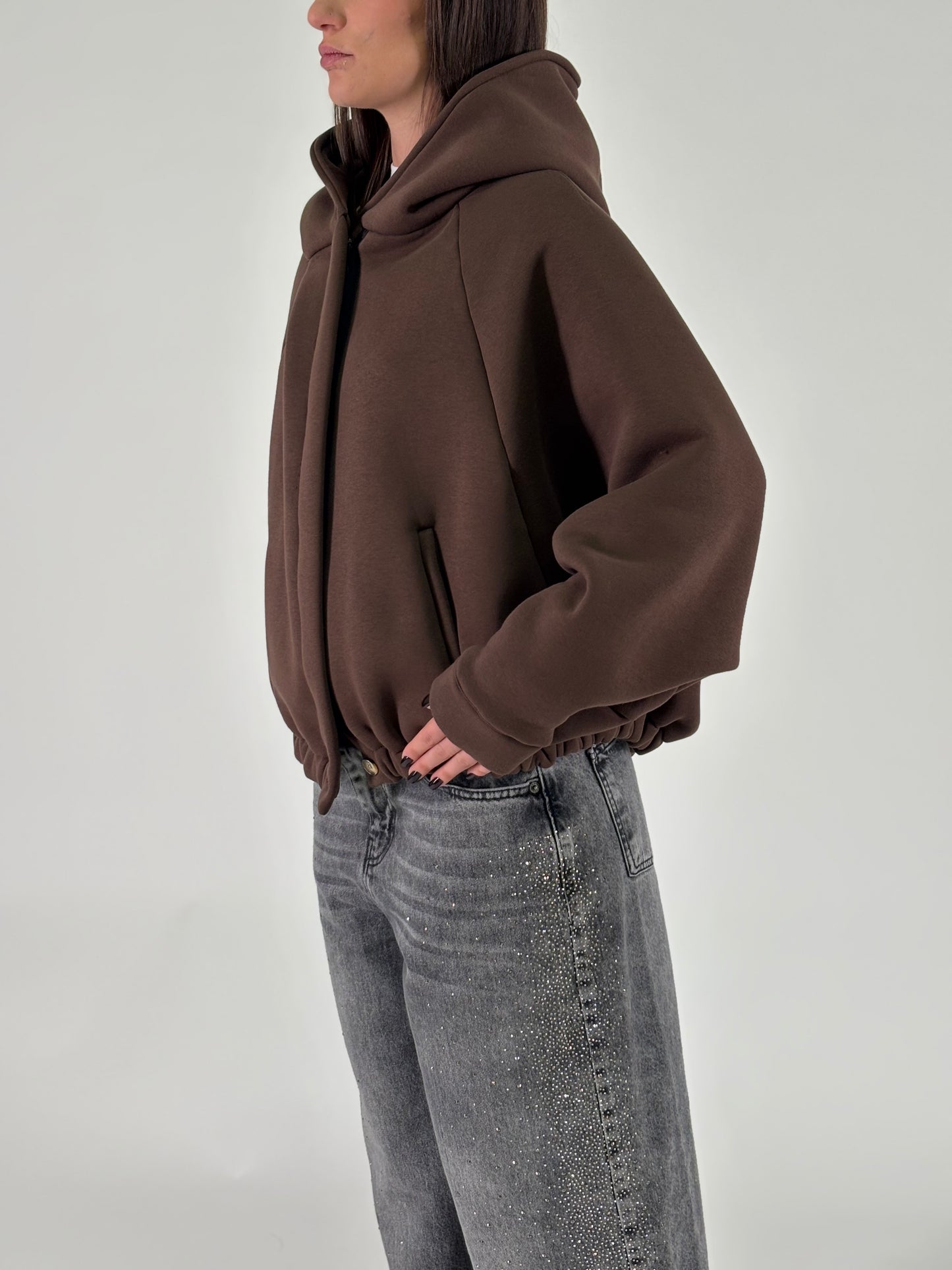 Haveone Giubbino cropped con cappuccio MARRONE