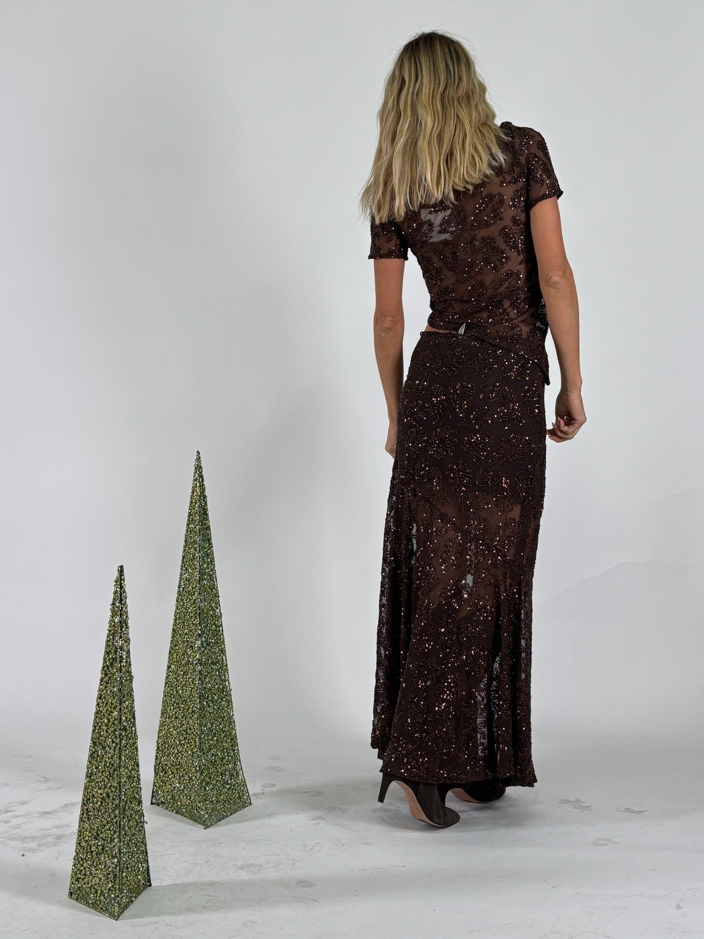 Tensione In Gonna lunga in tulle fant foglie in paillettes MORO