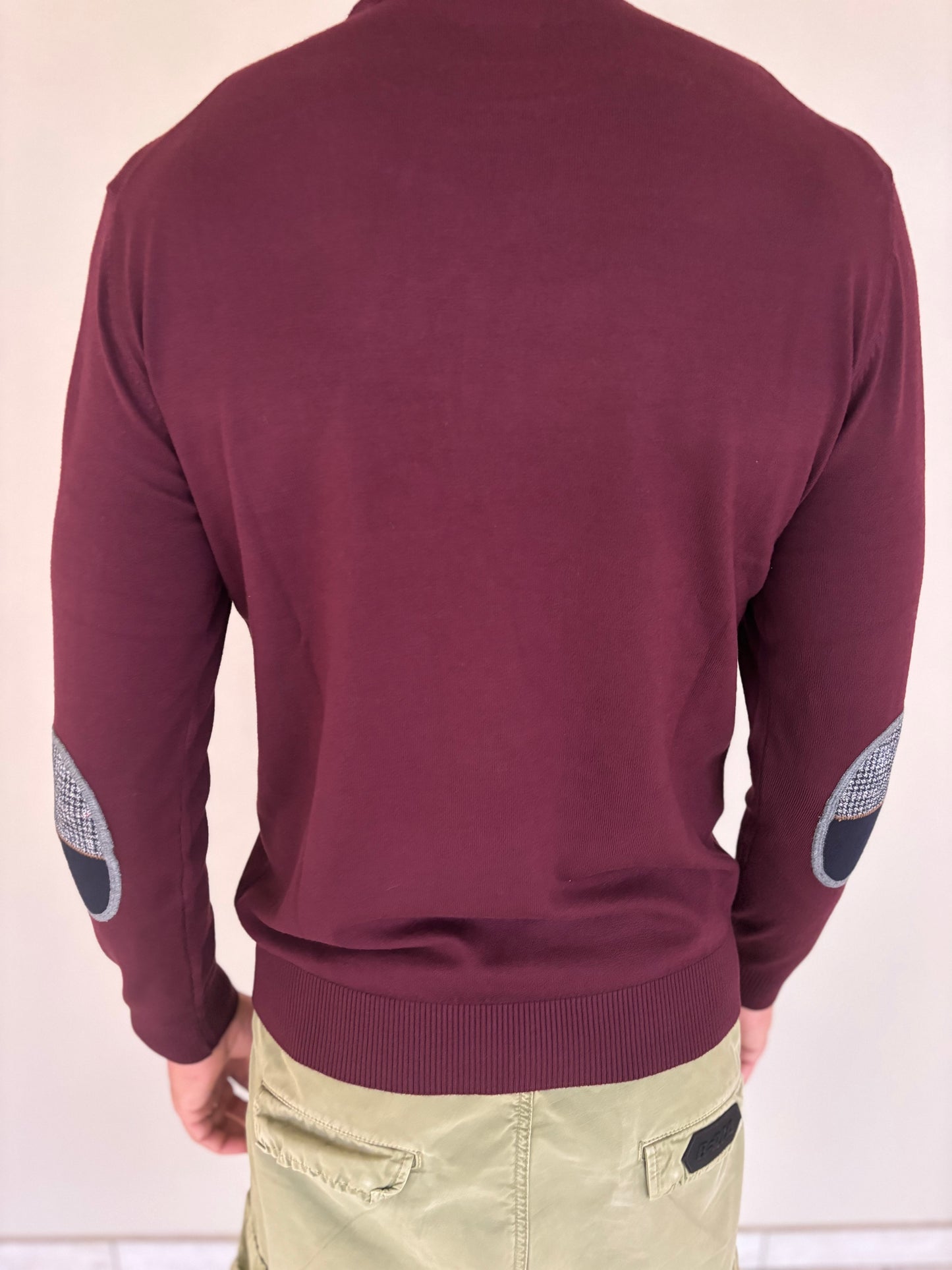 Markup Maglia girocollo con toppa pied de poule e tinta unita BORDEAUX