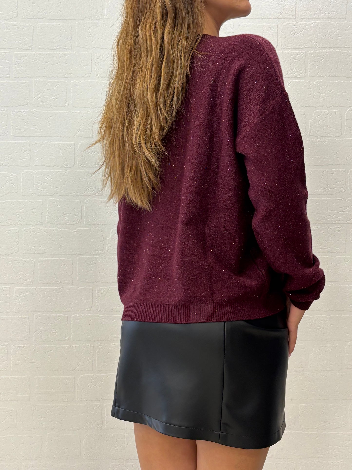 Griffai Maglia over girocollo ml con paillettes argento BORDEAUX
